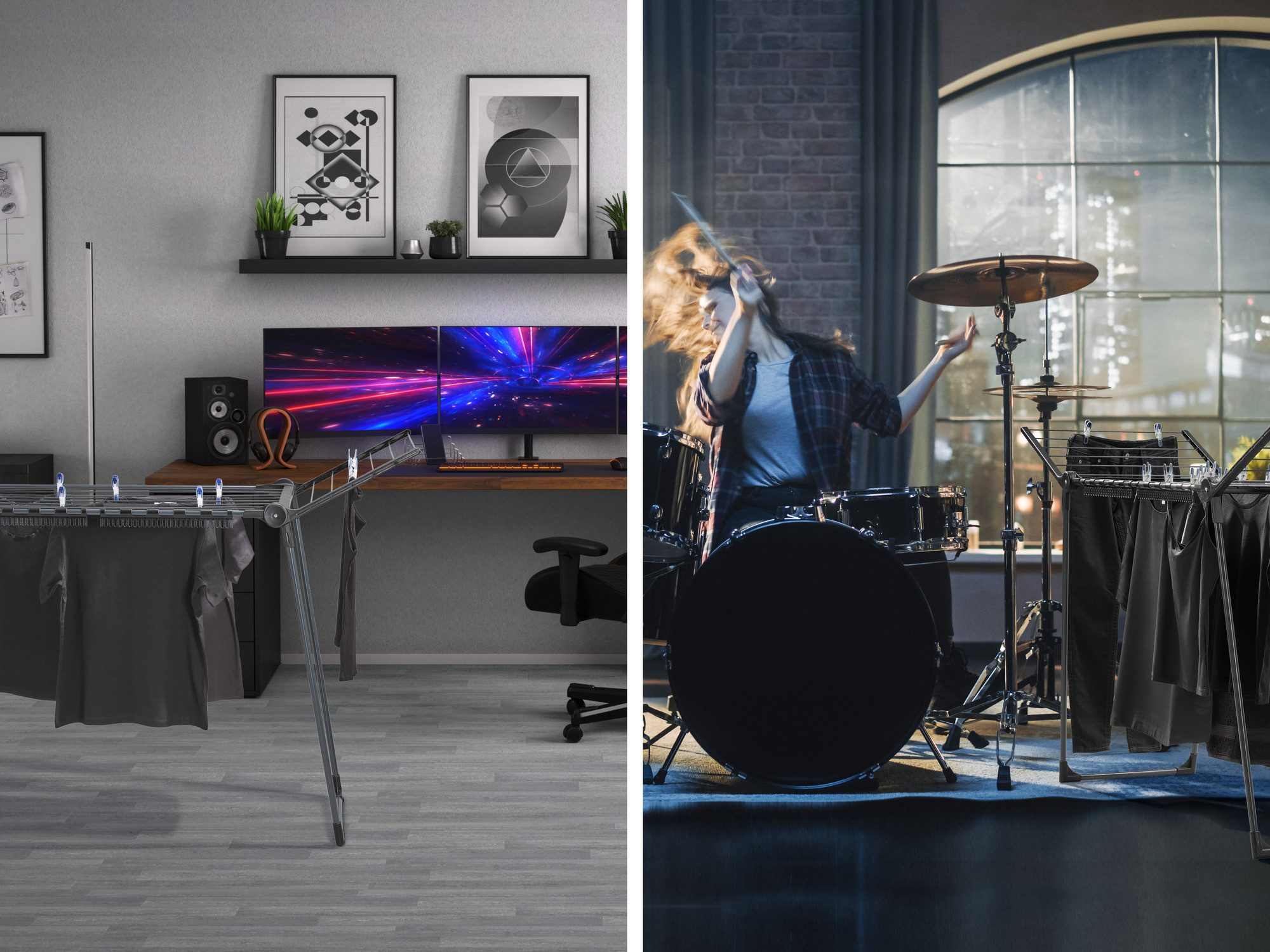 Leifheit Wäscheständer Standtrockner Pegasus Slim Black, 15m Trockenlänge, 105cm Flügelhöhe, schmal (55cm), zusammenklappbar – Bild 5 von 5