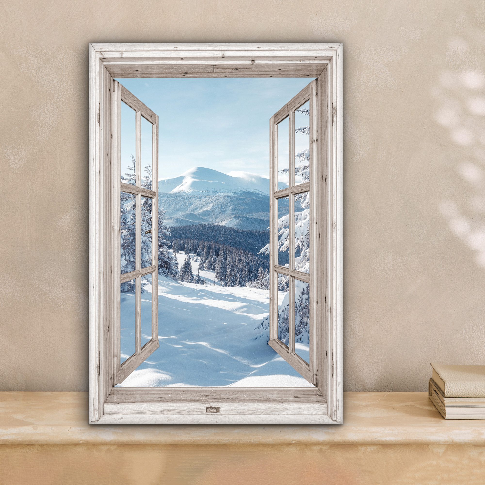 OneMillionCanvasses® Leinwandbild Fenster - Winter - Landschaft - Natur - B günstig online kaufen