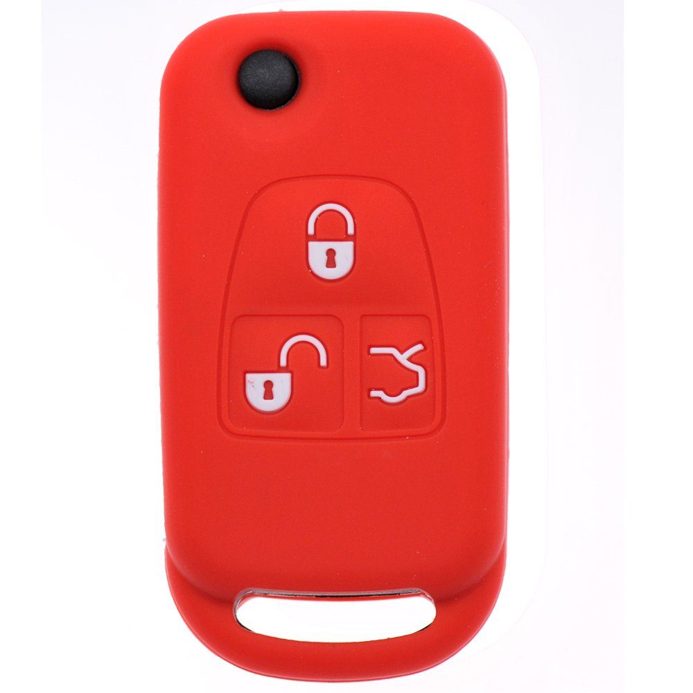 mt-key Schlüsseltasche Autoschlüssel Softcase Silikon Schutzhülle Rot, für Mercedes Benz SL R129 W163 ML 1998-2005 W210 E-Klasse 3 Tasten
