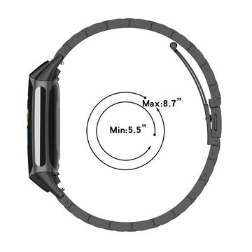 Wigento Smartwatch-Armband Für Fitbit Charge 6 / 5 Style Stahl Ersatz Armband Smart Uhr Schwarz