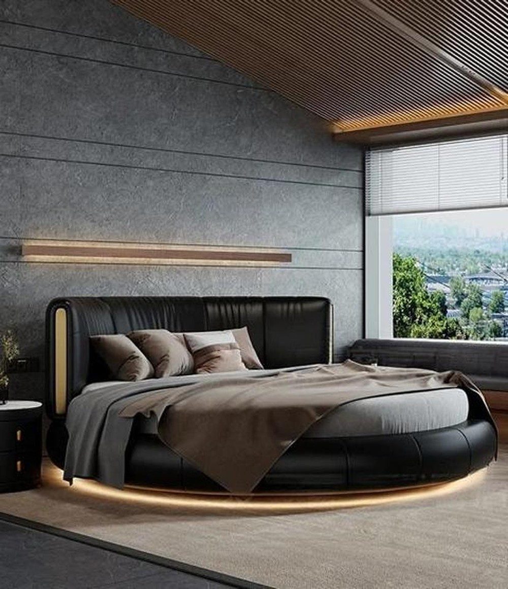 JVmoebel Rundbett JVMoebel Rundbett in Schwarz mit elegantem Design und Holzgestell (Bett ohne Matratze), Made in Europa