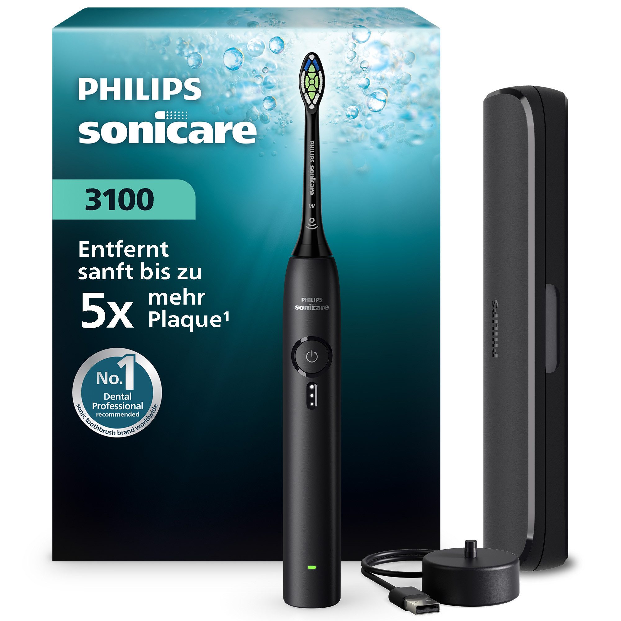 Philips Sonicare Elektrische Zahnbürste Series 3100, mit Drucksensor, 3 Intensitätsstufen, inkl. Reiseetui und Ladegerät