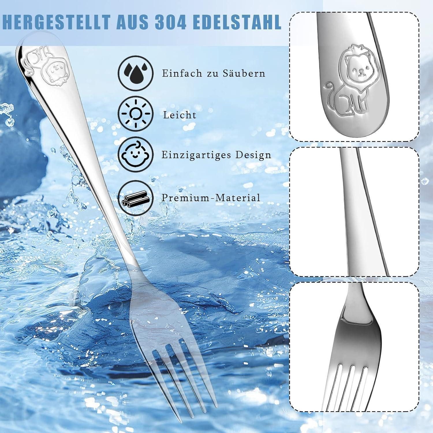 LuxusKollektion Kinderbesteck Kinderbesteck 4teilig Edelstahl Tiere Individualisiert Design A