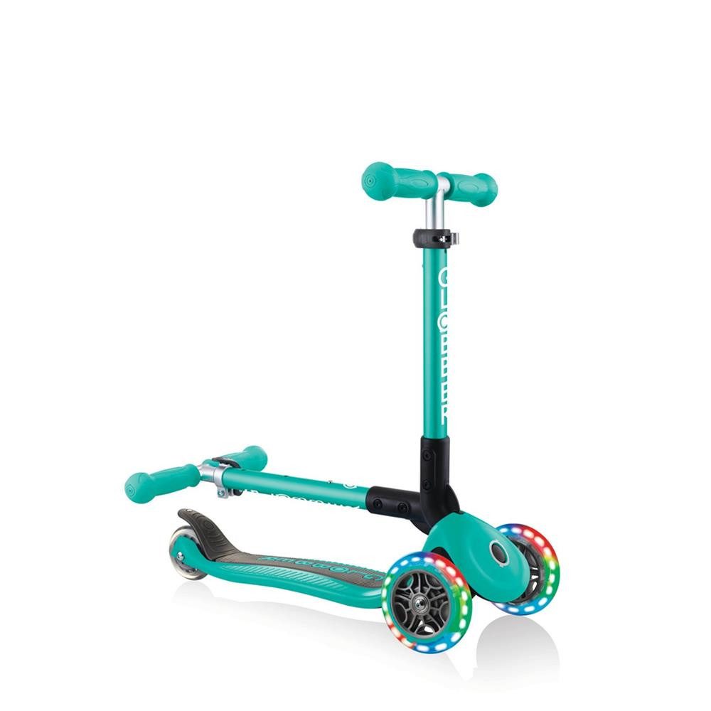 Globber Tretroller Junior Foldable Lights Kinderroller 3-rädriger Scooter, Lernfreundliches Lenksystem, Leuchtende LED-Rollen