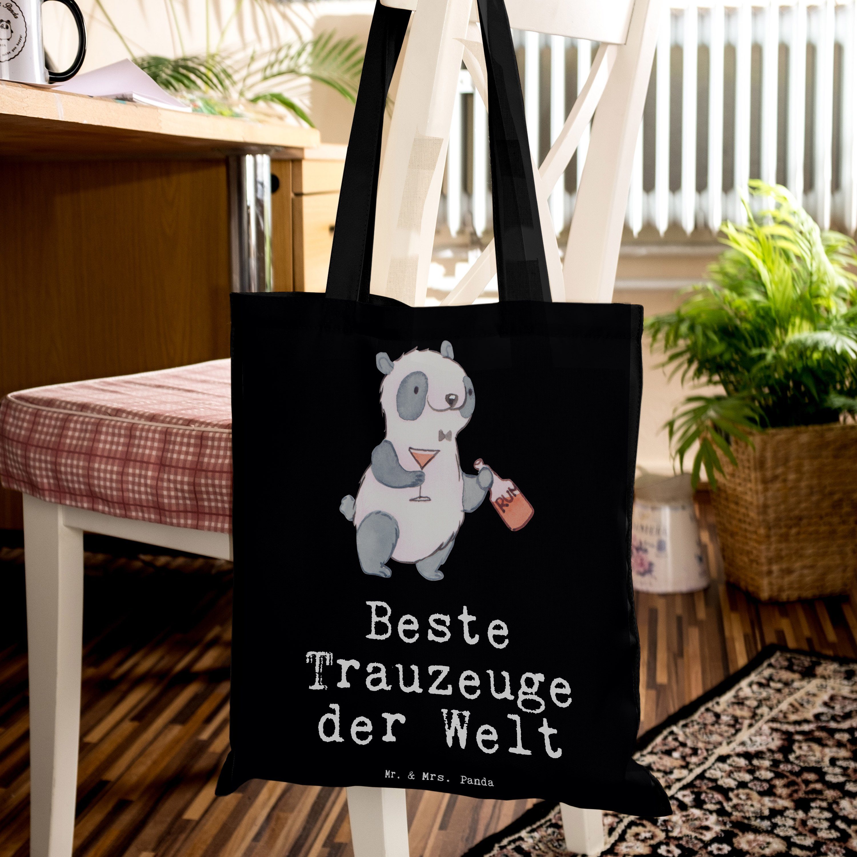 Panda Trauzeuge E Geschenktipp, Geschenk, Bester (1-tlg) - Mrs. Mr. Schwarz - der Tragetasche & Panda Welt