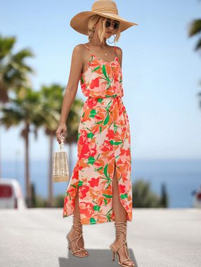 BlauWave Strandkleid Bedrucktes Kleid mit Spaghetti-Trägern und Geschlitztes Design (1-tlg) Floraler Druck