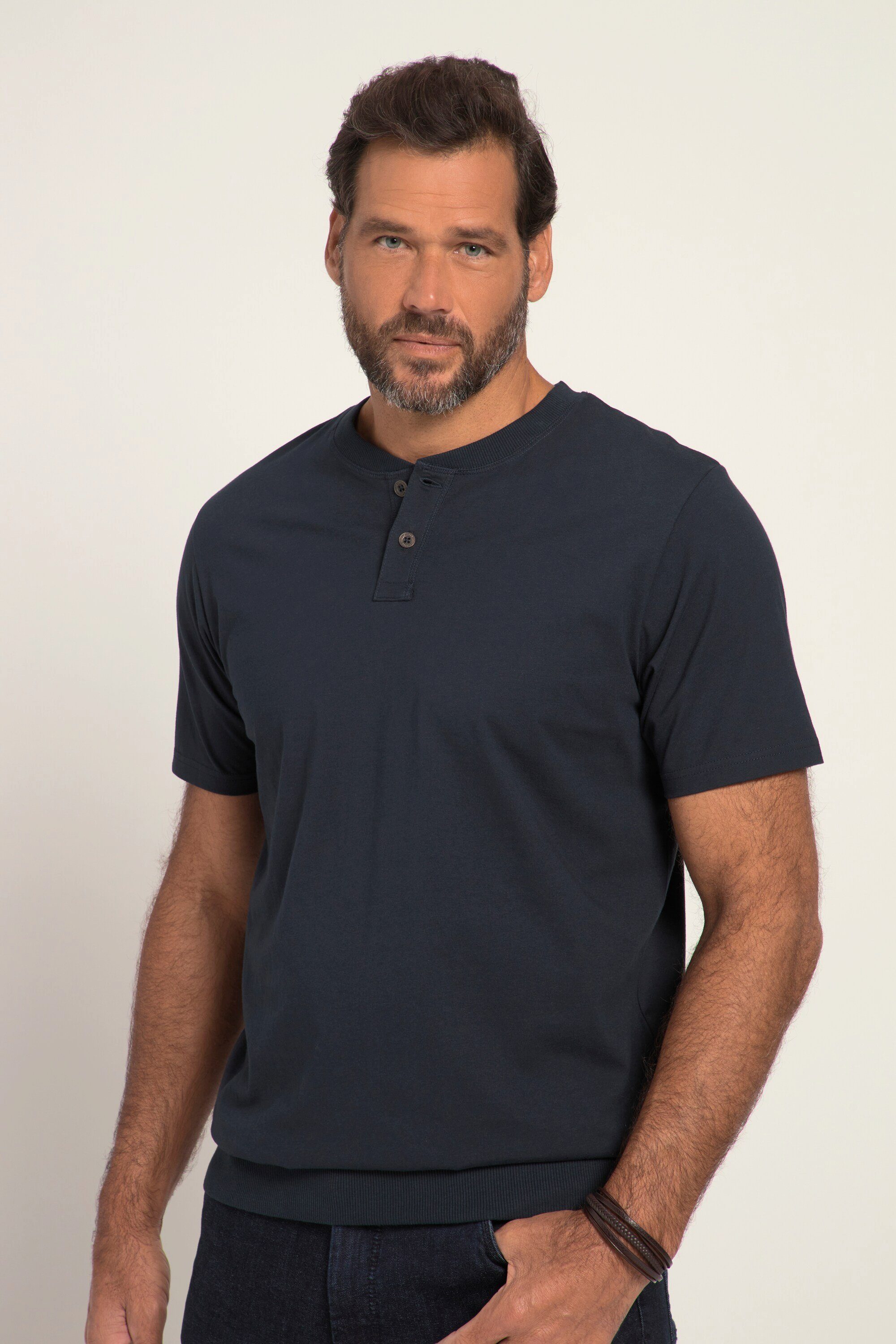 JP1880 T-Shirt Henley Bauchfit Halbarm Rundhals bis 8 XL navy blau