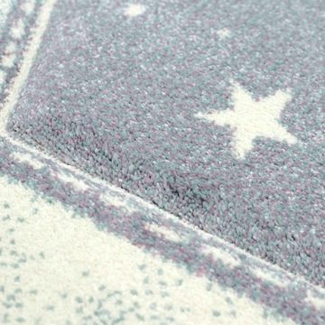 Kinderteppich Kinderteppich Sterne Design blau creme, TeppichHome24, rechteckig, Höhe: 13 mm