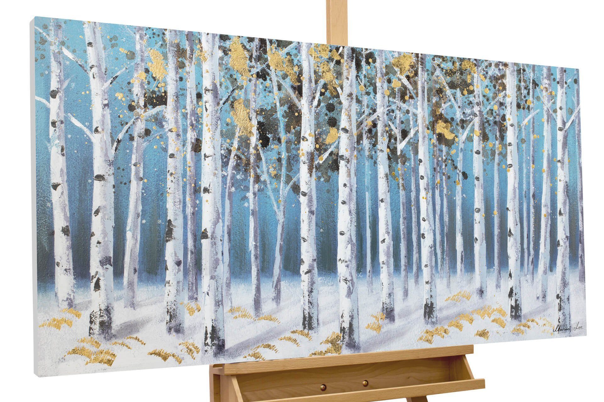 KUNSTLOFT Gemälde Walk in the Forest 120x60 cm, Leinwandbild 100% HANDGEMALT Wandbild Wohnzimmer