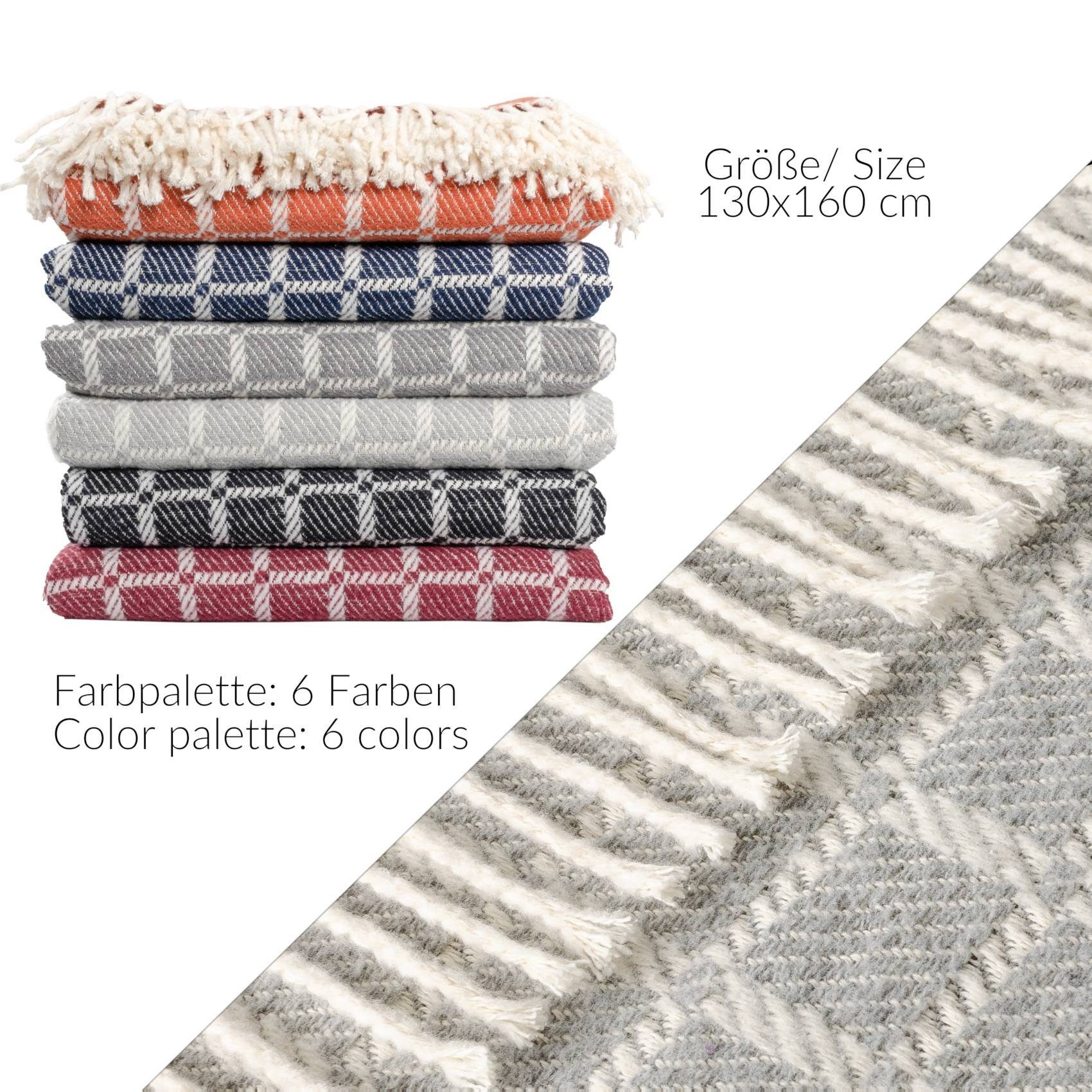 Plaid Tania weiche Kuscheldecke Tagesdecke hochwertig Reisedecke Wohndecke, ANRO, Wendedecke kuschelig-weich 130x160cm Hellgrau