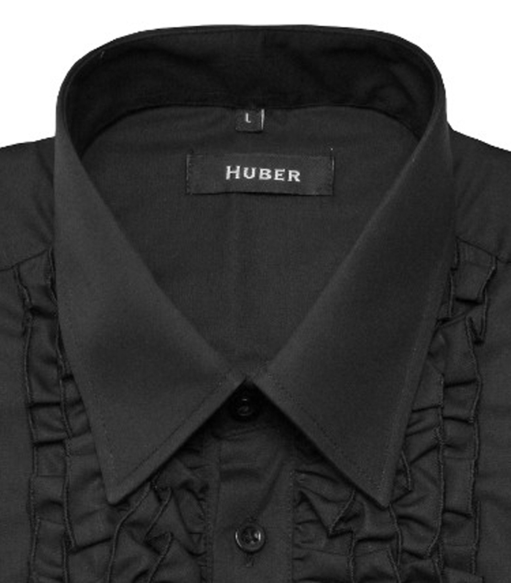 Regular Form Hemden Fit-bequeme weite im HU-0091 Langarmhemd Huber Vorderteil, Comfort Rüschen schwarz /