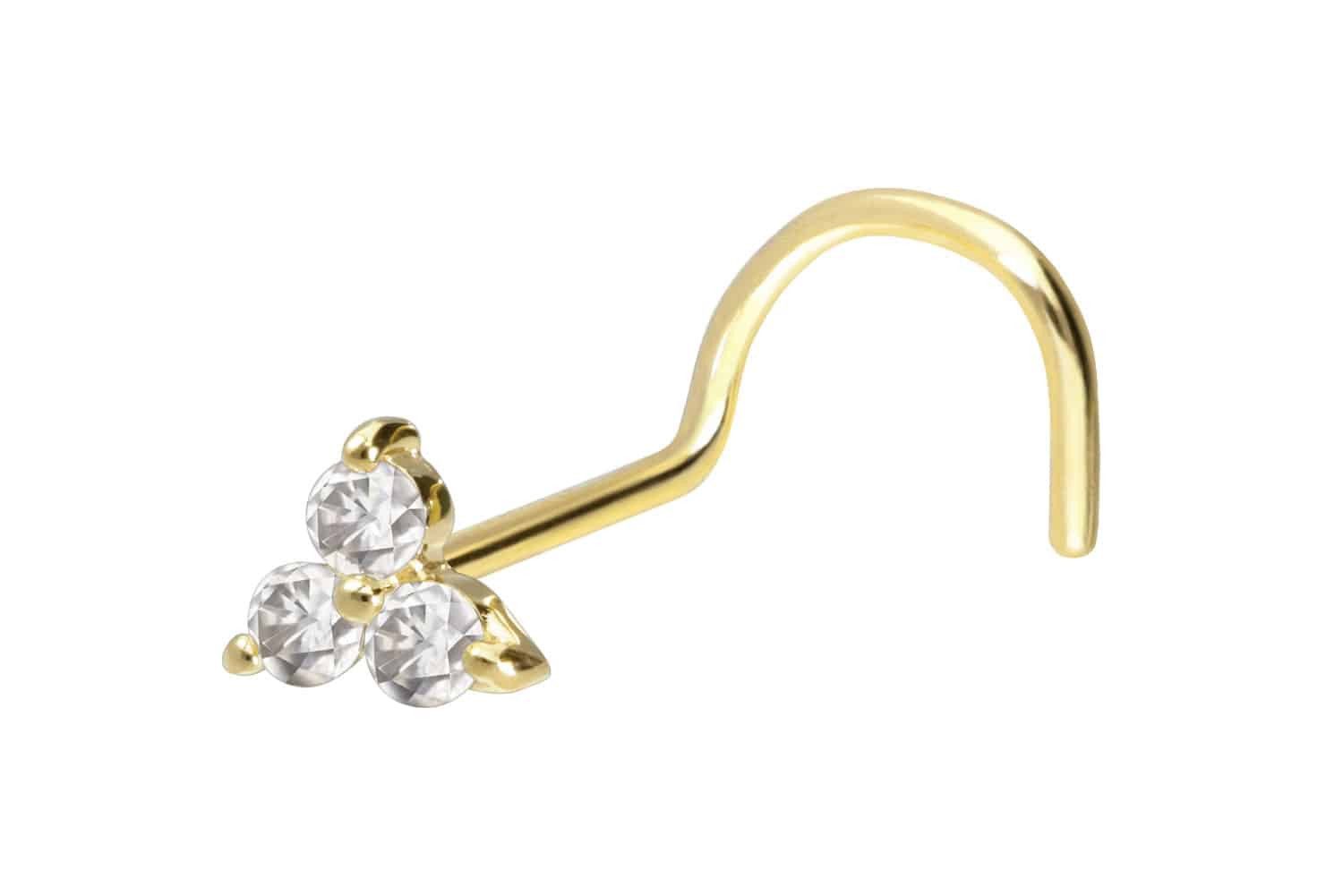 Nasenpiercing 14/18 Karat Gold Nasenstecker Spirale MOISSANIT-BLUME