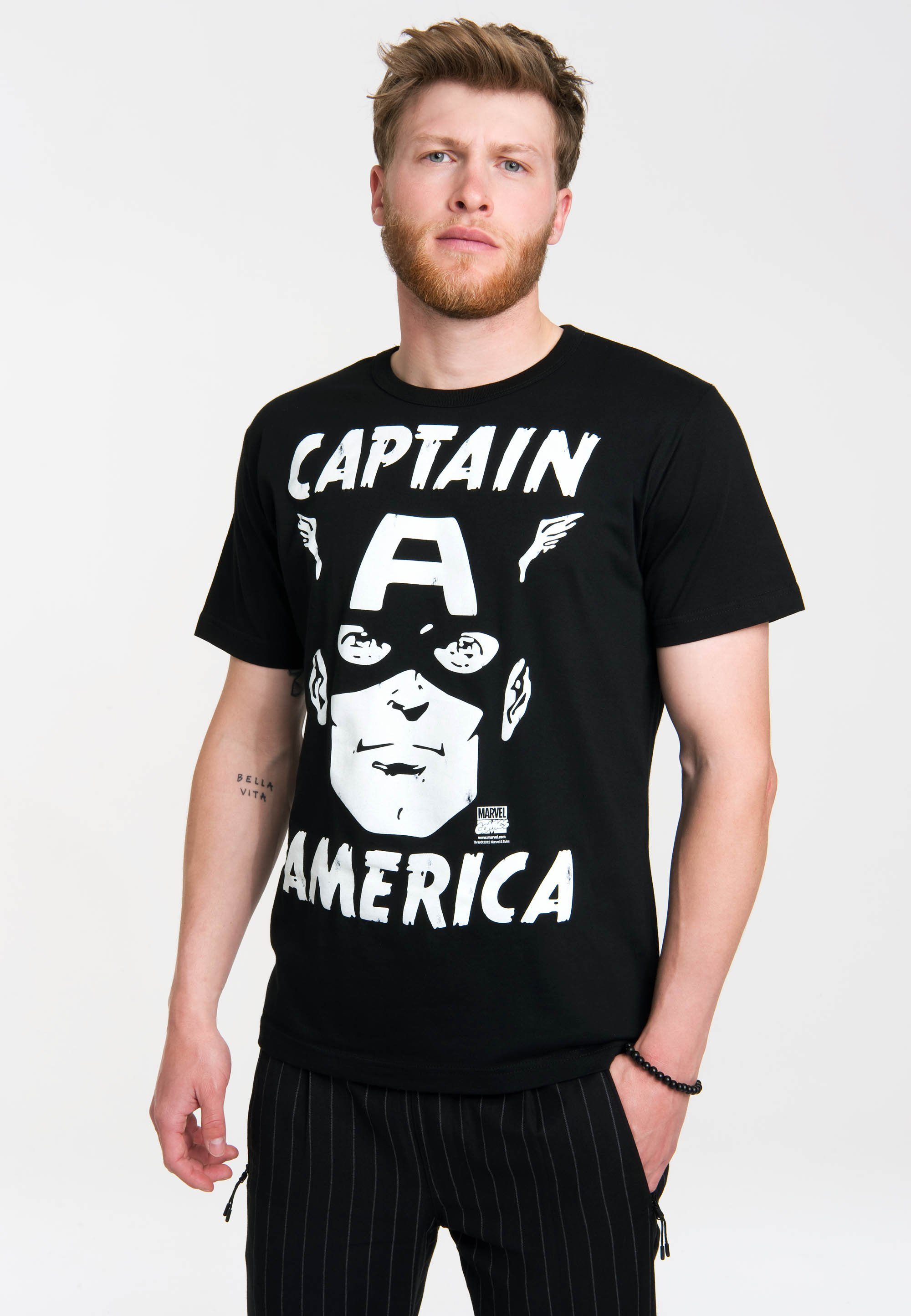 Marvel America coolem T-Shirt Frontprint mit - LOGOSHIRT Captain
