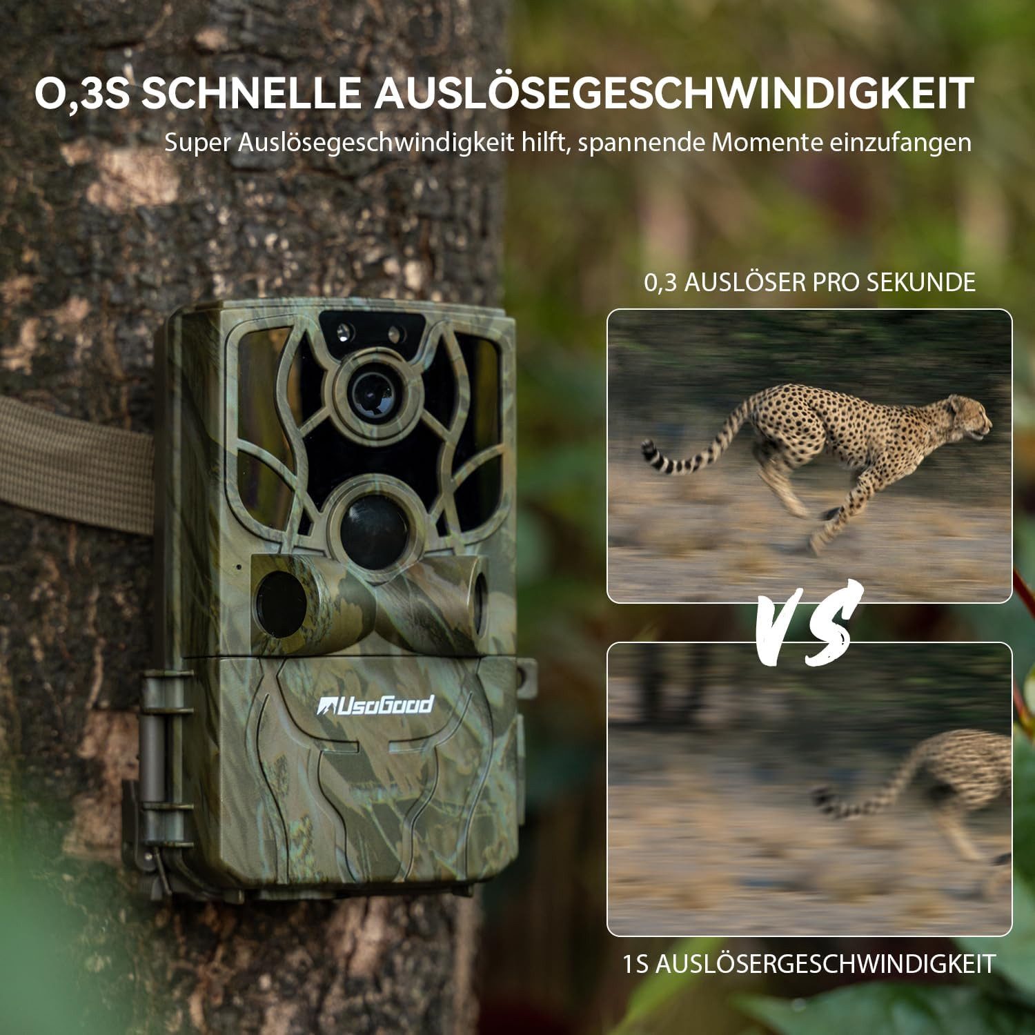 Usogood Wildkamera 4K 48MP Wildkamera mit Handyübertragung APP WLAN Bluetooth (Für Garten Haustierüberwachung, Spiele und Trail Outdoor -Sicherheit, AuBenbereic – Bild 5 von 5