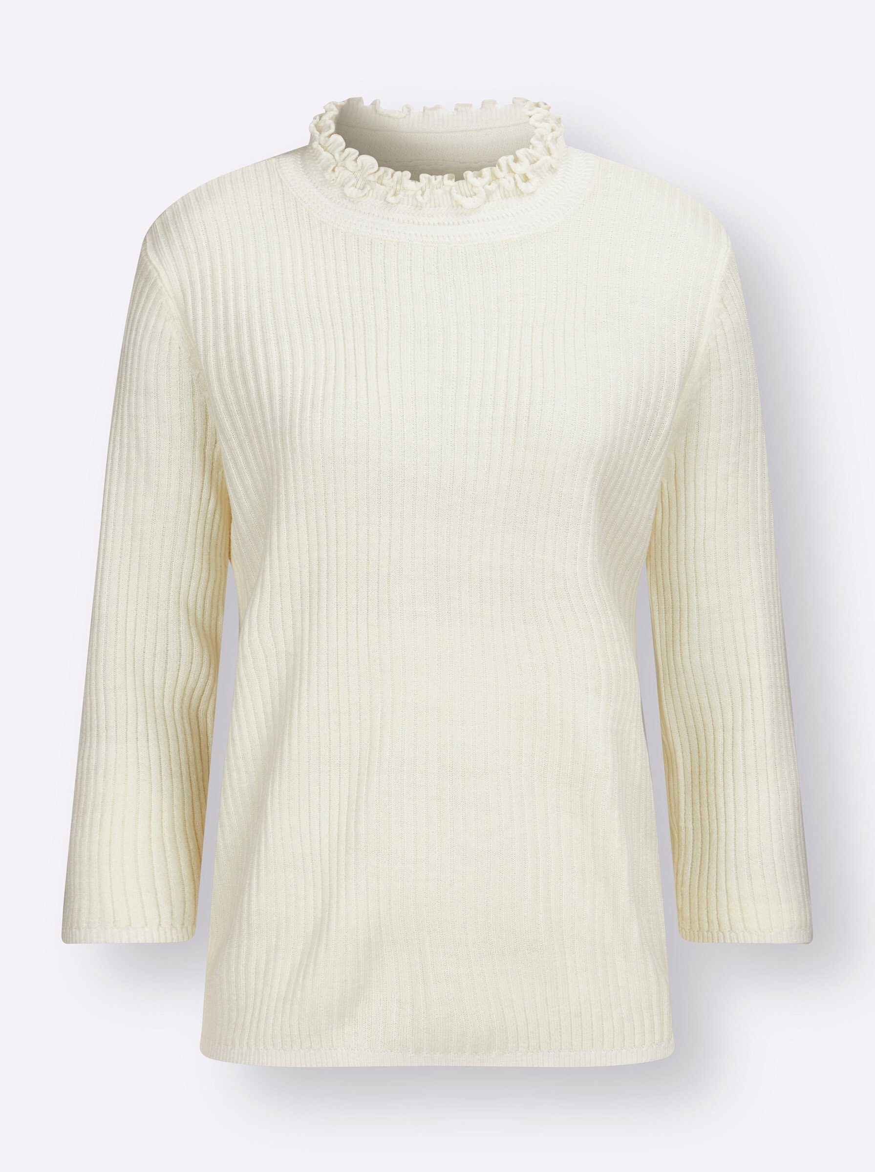 Strickpullover Stehkragen-Pullover 3/4-Arm Rippoptik