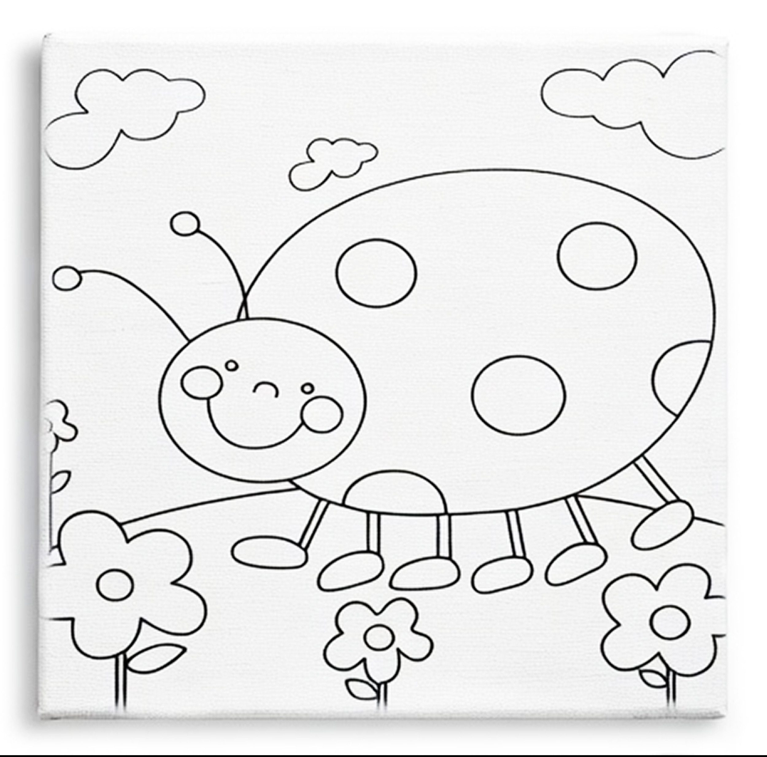 Pincello Keilrahmen KEILRAHMEN LEINWAND mit Aufdruck zum Ausmalen 25×25cm 93 (Marienkäfer), Tiermotive für Kinder Einhorn