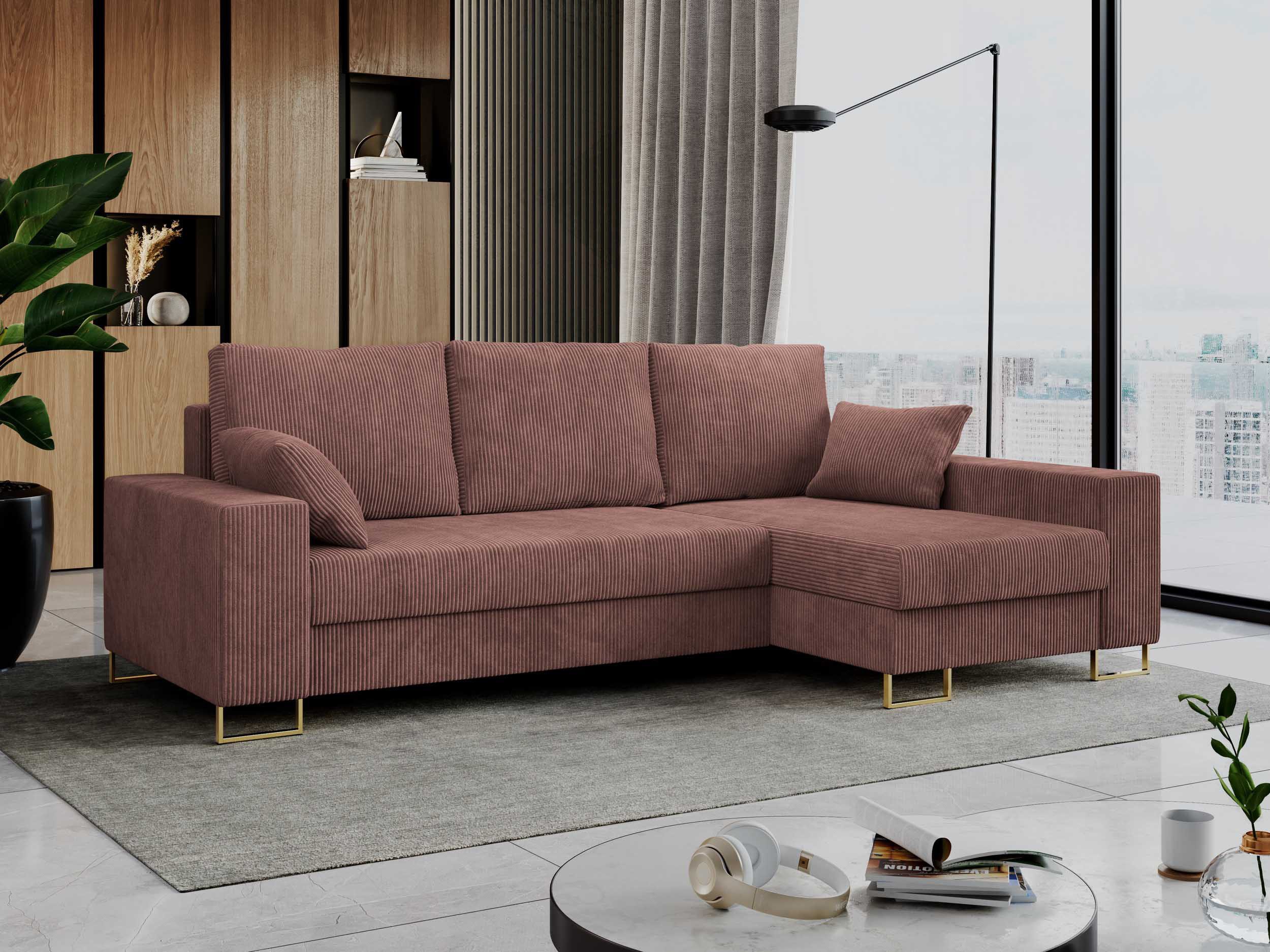 MKS MÖBEL Ecksofa DORIAN, Set, Bonellfedern, T30-Schaum, Golden Metallbeine, L-Form Couch mit Schlaffunktion, Modern Stil, lose Kissen
