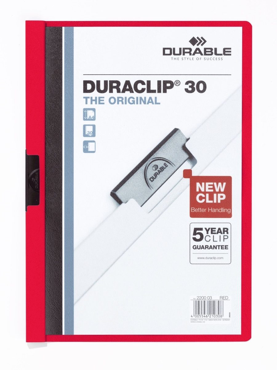 Hefter Klemmmappe Duraclip Original 30 bis 30 Blatt A4 rot (25 Stück)