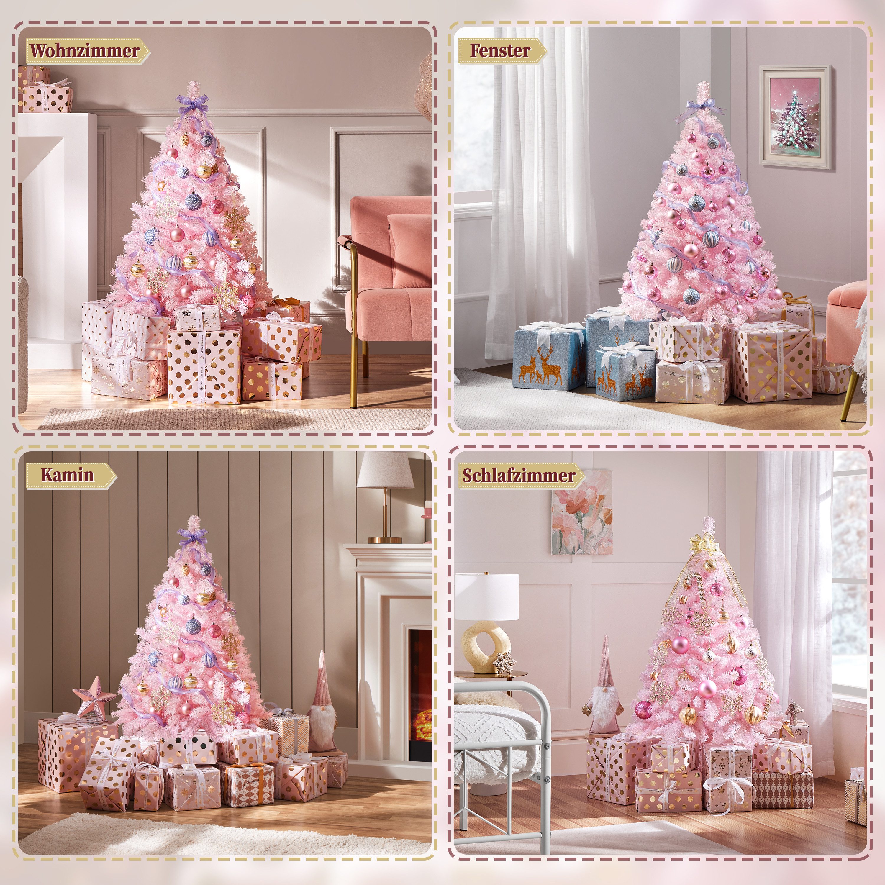 Yaheetech Künstlicher Weihnachtsbaum 61-214 cm (H), Tannenbaum, 124cm Weihnachtsbaum mit 208 Spitzen & Faltbarem Metallständer – Bild 3 von 5