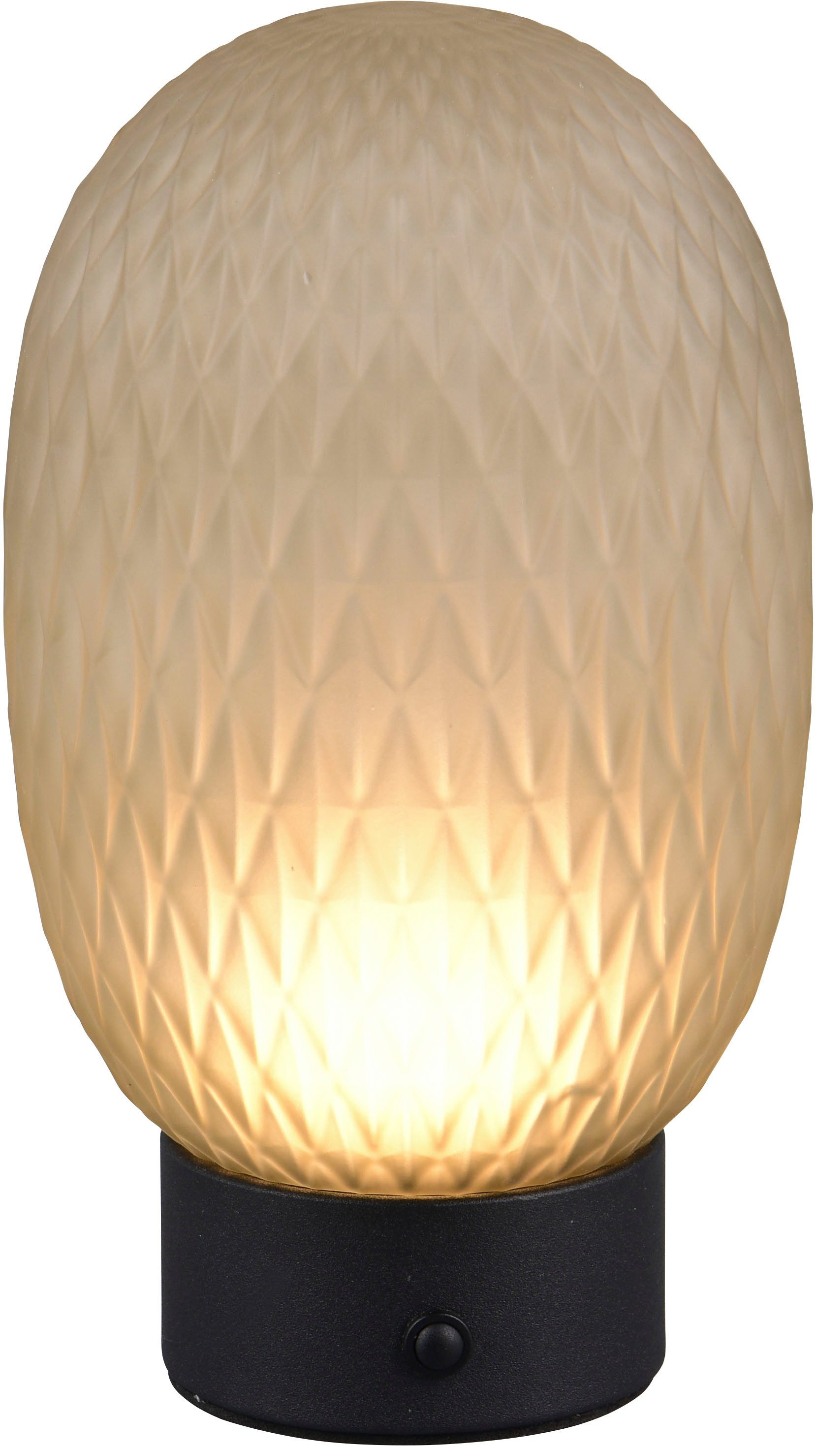 TRIO Leuchten LED Tischleuchte FACETTE, Akku Tischleuchte mit USB-C Anschluss, Touchdimmer, Höhe 20cm, Dimmfunktion, USB-Ladefunktion, mehrere Helligkeitsstufen, LED fest integriert, Warmweiß, kabellose Touch Tischlampe mit Glasschirm, LED warmweiß 3000K 140 Lm