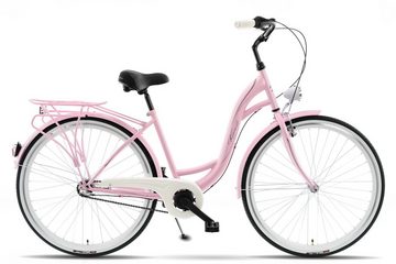 breluxx Cityrad »28 Zoll Damenfahrrad S-Comfort rosa, Rücktrittbremse mit Korb«, 3 Gang Shimano Nexus Schaltwerk, Nabenschaltung