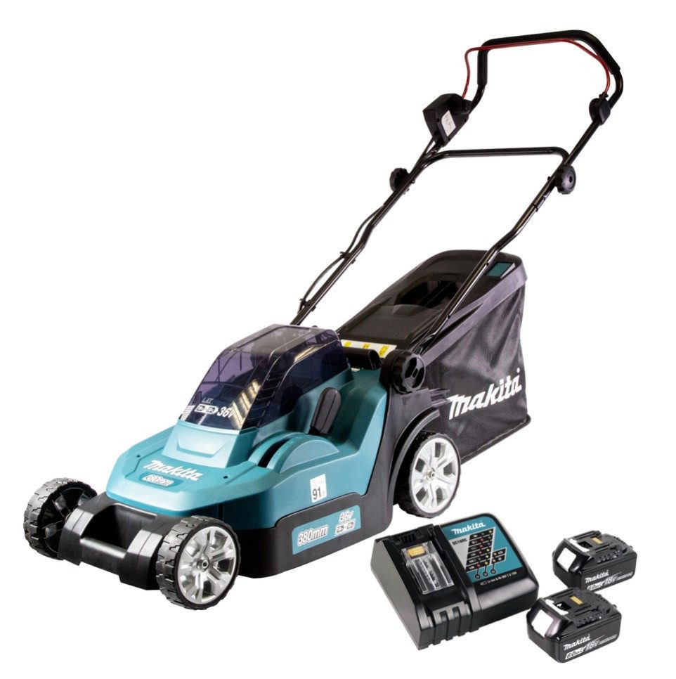 Thumbnail - Makita Akkurasenmäher DLM 382 RG2 Akku Rasenmäher 36 V (2x 18 V) 38 cm 40 l + 2x Akku 6,0