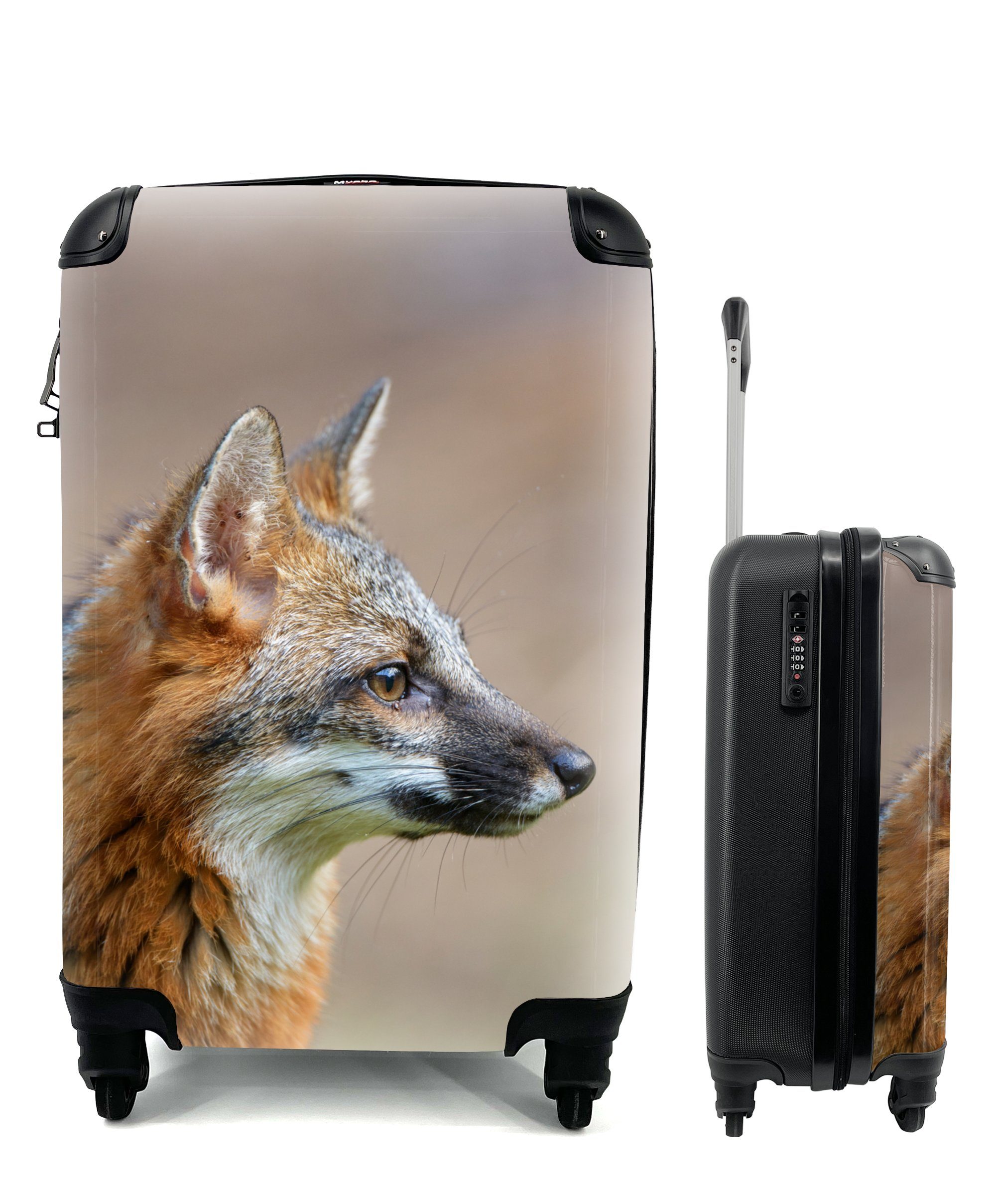 MuchoWow Handgepäckkoffer Fuchs - Makro - Rollen, Handgepäck 4 mit für rollen, Reisekoffer Trolley, Braun, Reisetasche Ferien