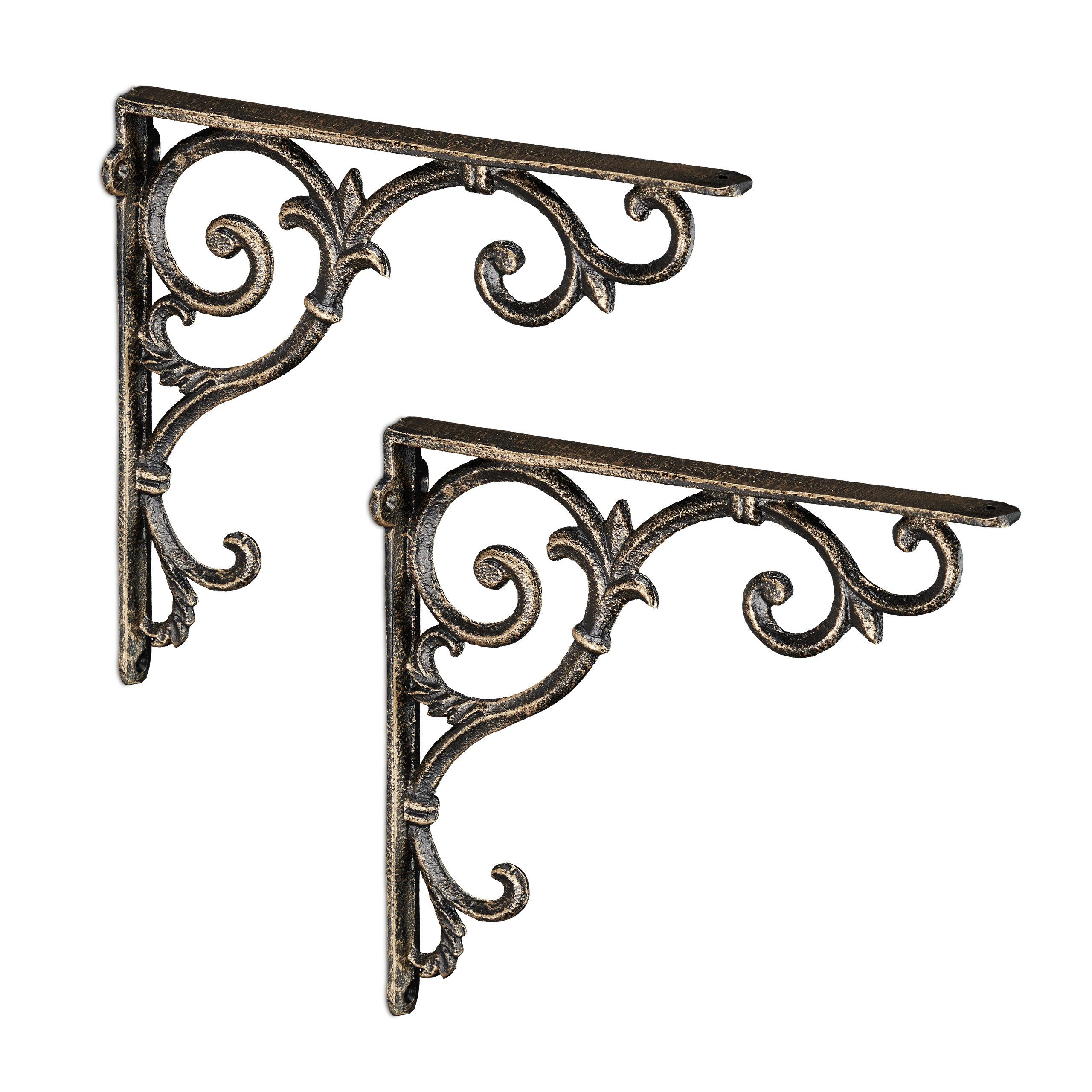 relaxdays Wandregalhalter 2er Set Regalwinkel antik, 2-tlg., Bronze