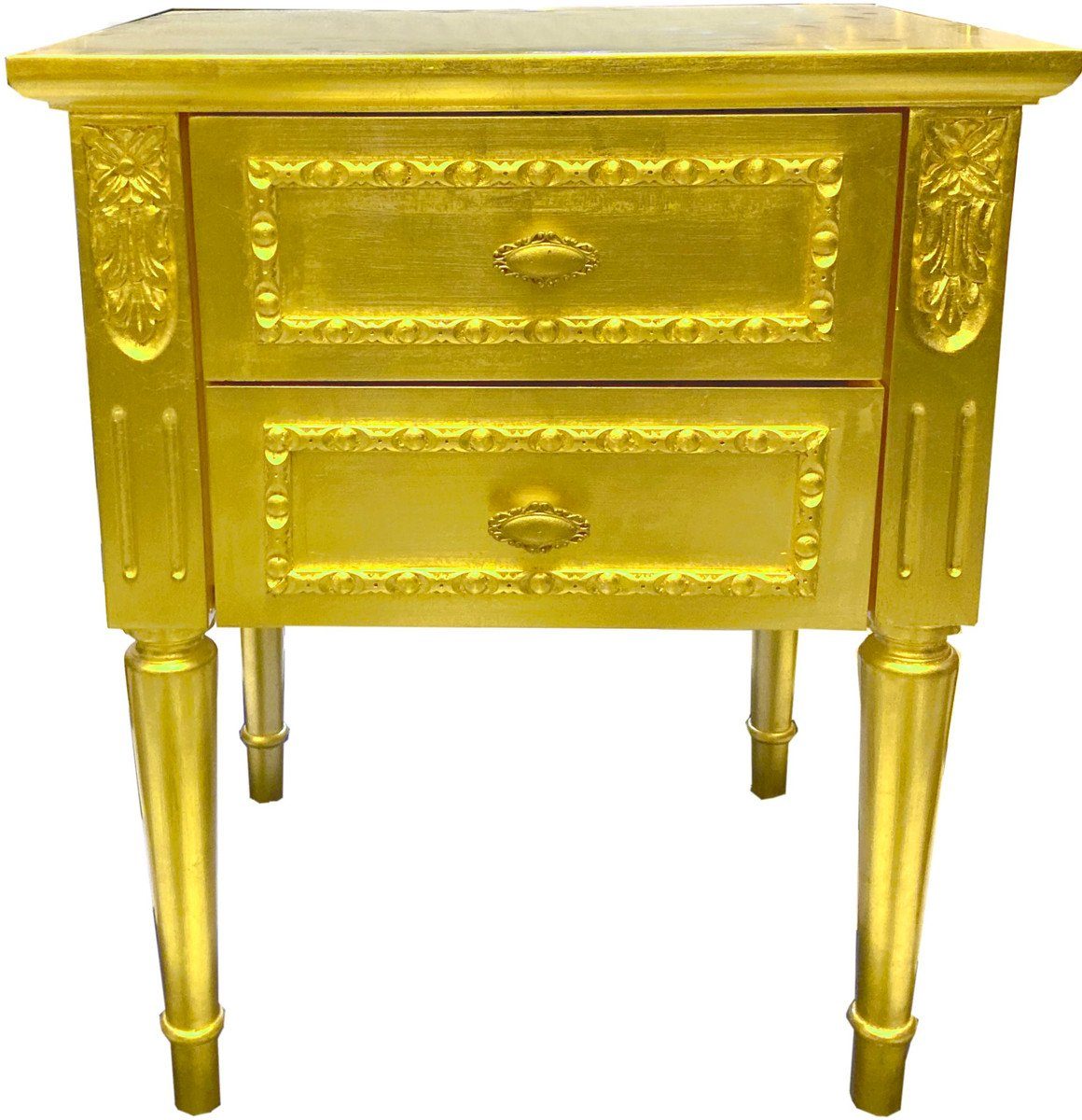 Casa Padrino Beistelltisch Luxus Barock Nachtkommode Gold - Massivholz Nachttisch - Kommode mit 2 Schubladen - Handgefertigte Barock Möbel