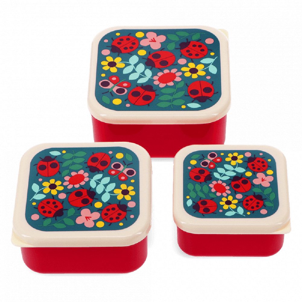 Rex London Lunchbox Snack Box 3er Set Ladybird Marienkäfer, Kunststoff, BPA-frei, (Set, 3-tlg., ca. 11,5 x 11,5 x 5,5 cm (große Box), jede Box mit eigenem Design, passt genau in den größeren Behälter