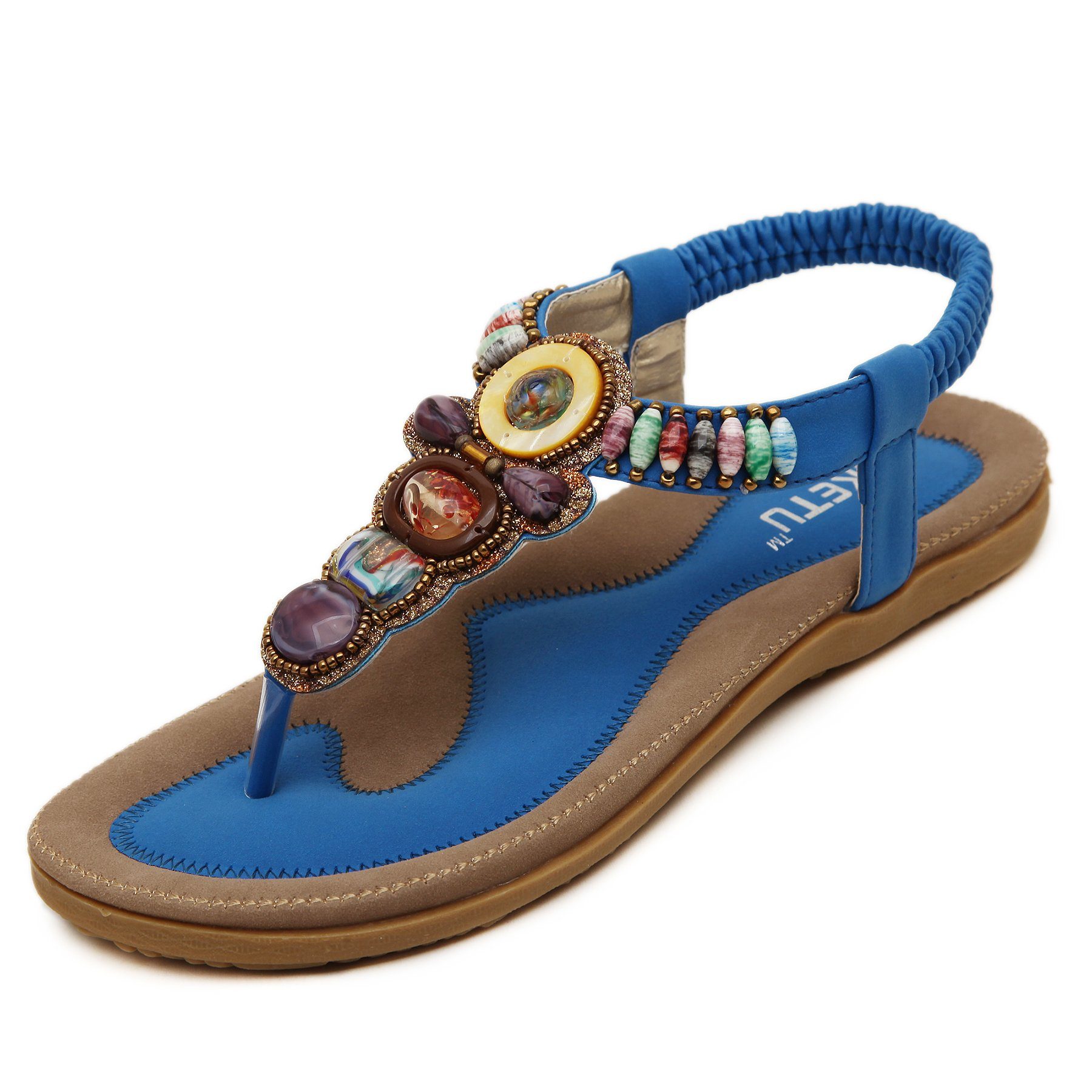 [Holen Sie es sich zu einem tollen Preis!] GelldG Damen Sommer Flip Flops Bohemian Sandale Blau Flach Zehentrenner