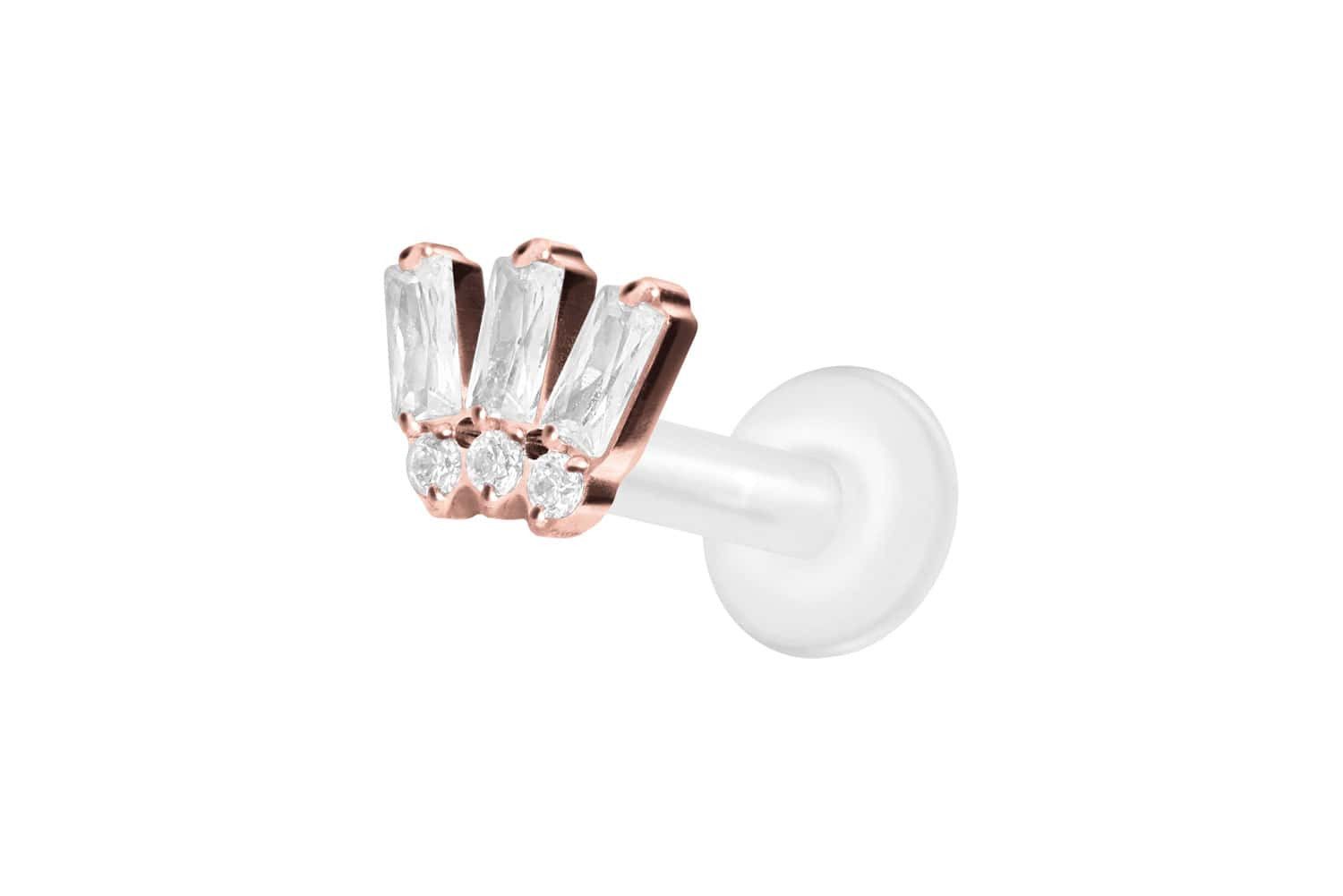 Piercing-Set PTFE Labret mit Innengewinde + Titan-Aufsatz 6 EINGEFASSTE KRISTALLE