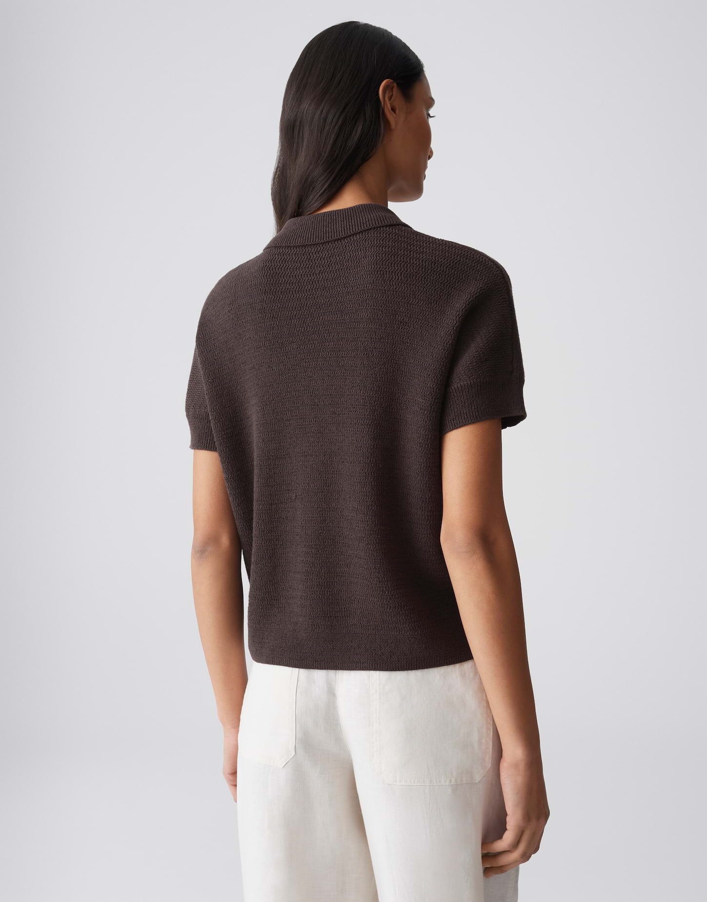 OPUS Kurzarmpullover Puso resort aus Strick mit festem Griff Der Überschnittene Arm sorgt für eine relaxte Silhouette