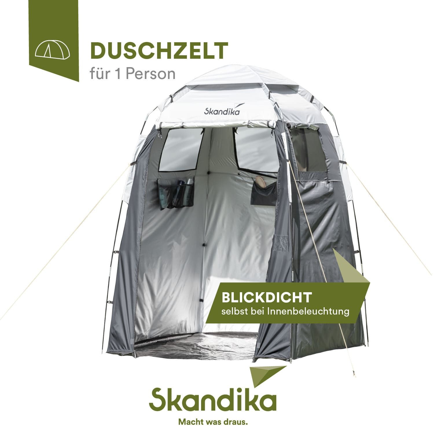 Skandika Kuppelzelt Camping Duschzelt, Umkleidezelt, Toilettenzelt, Personen: 1 (Abmessung 150 x 150 cm, Tragetasche, Handtuchhalter innen und außen), 230 cm St – Bild 2 von 5
