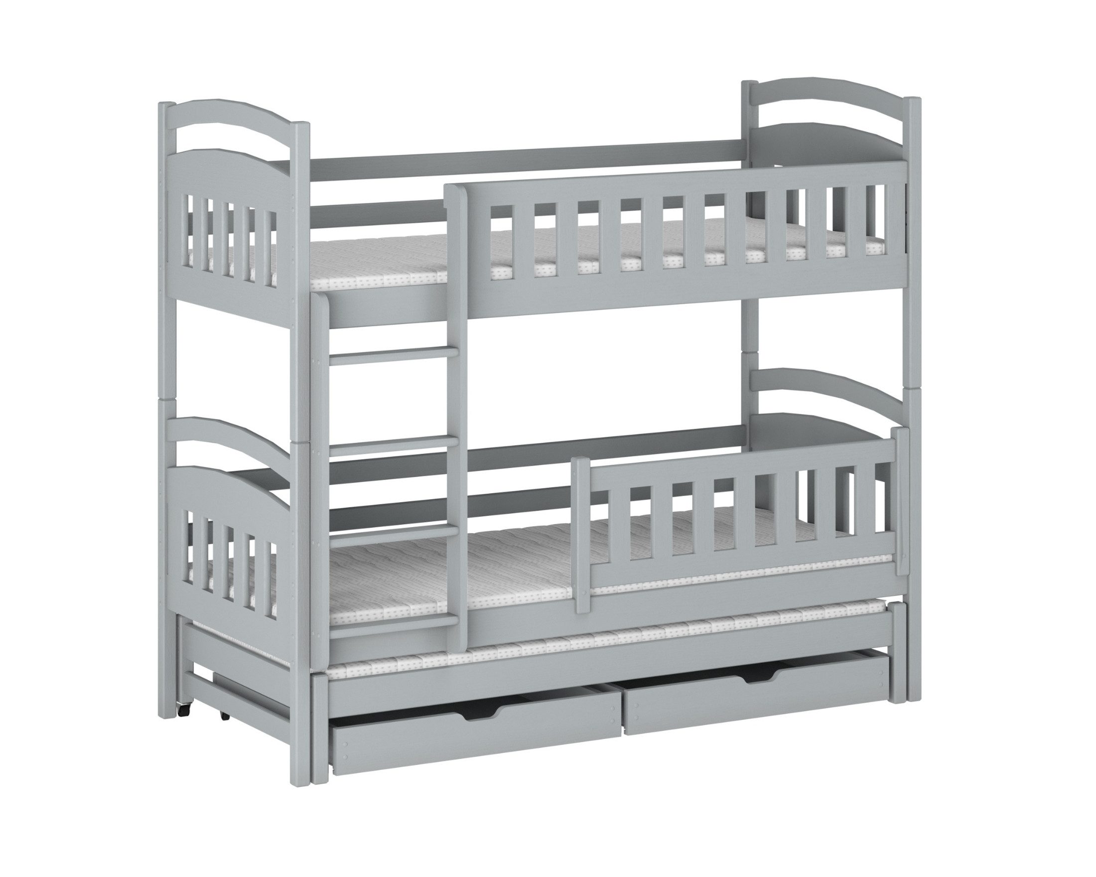 Etagenbett LILLY Kinder-Etagenbett 90x200 für 3 Kinder Personen Grau Massivholz