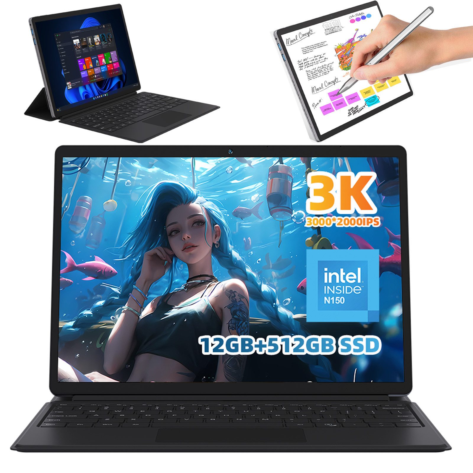 Ninkear 13” 2-in-1 Laptop Intel Core N150, LPDDR5 12GB RAM + 512GB SSD Convertible Notebook (Intel Intel® Processor N150 Intel® Processor N150, Intel® Graphics, 12 GB, 512 GB SSD)