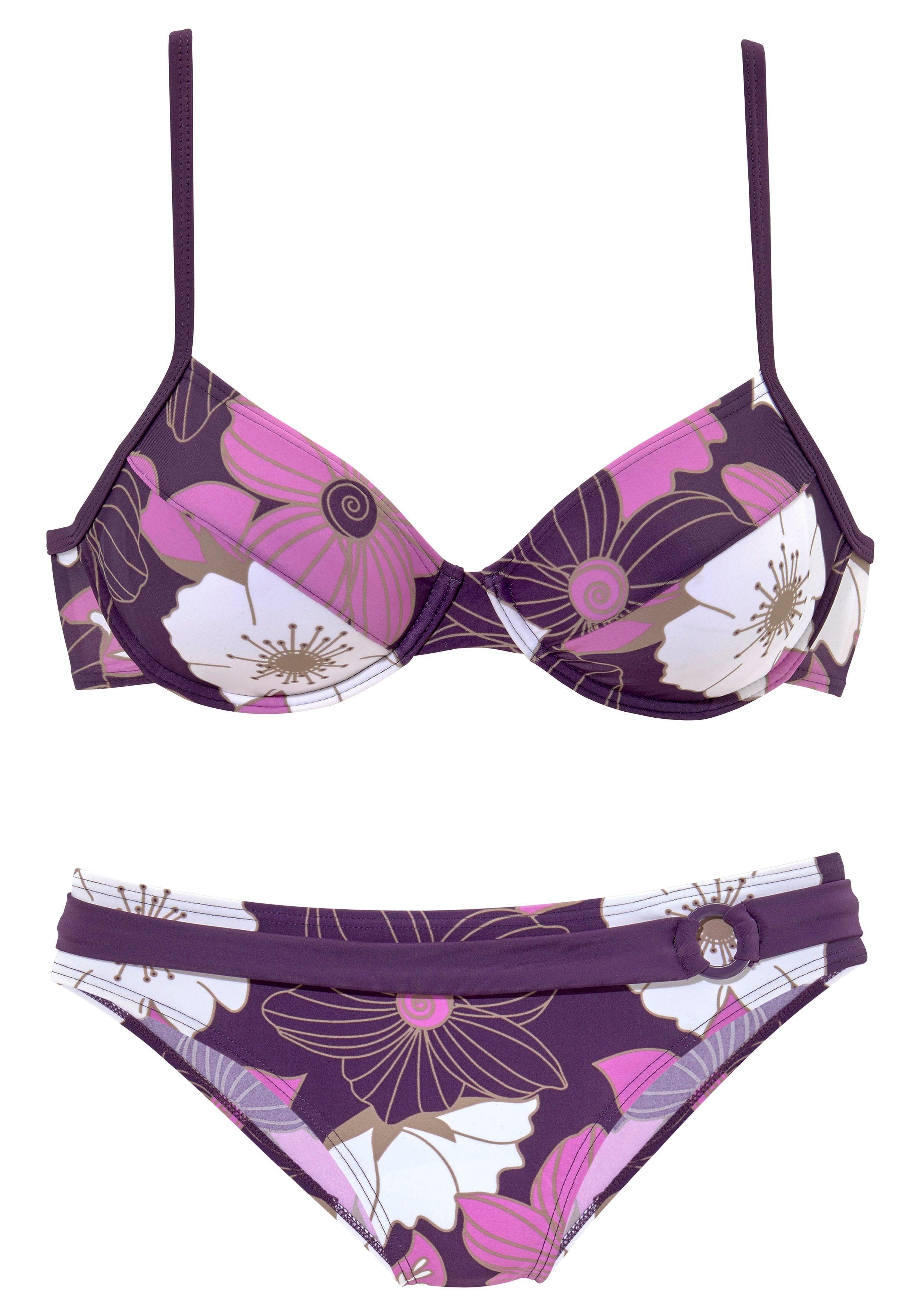 Blumenprint mit Bügel-Bikini LASCANA lila-bedruckt