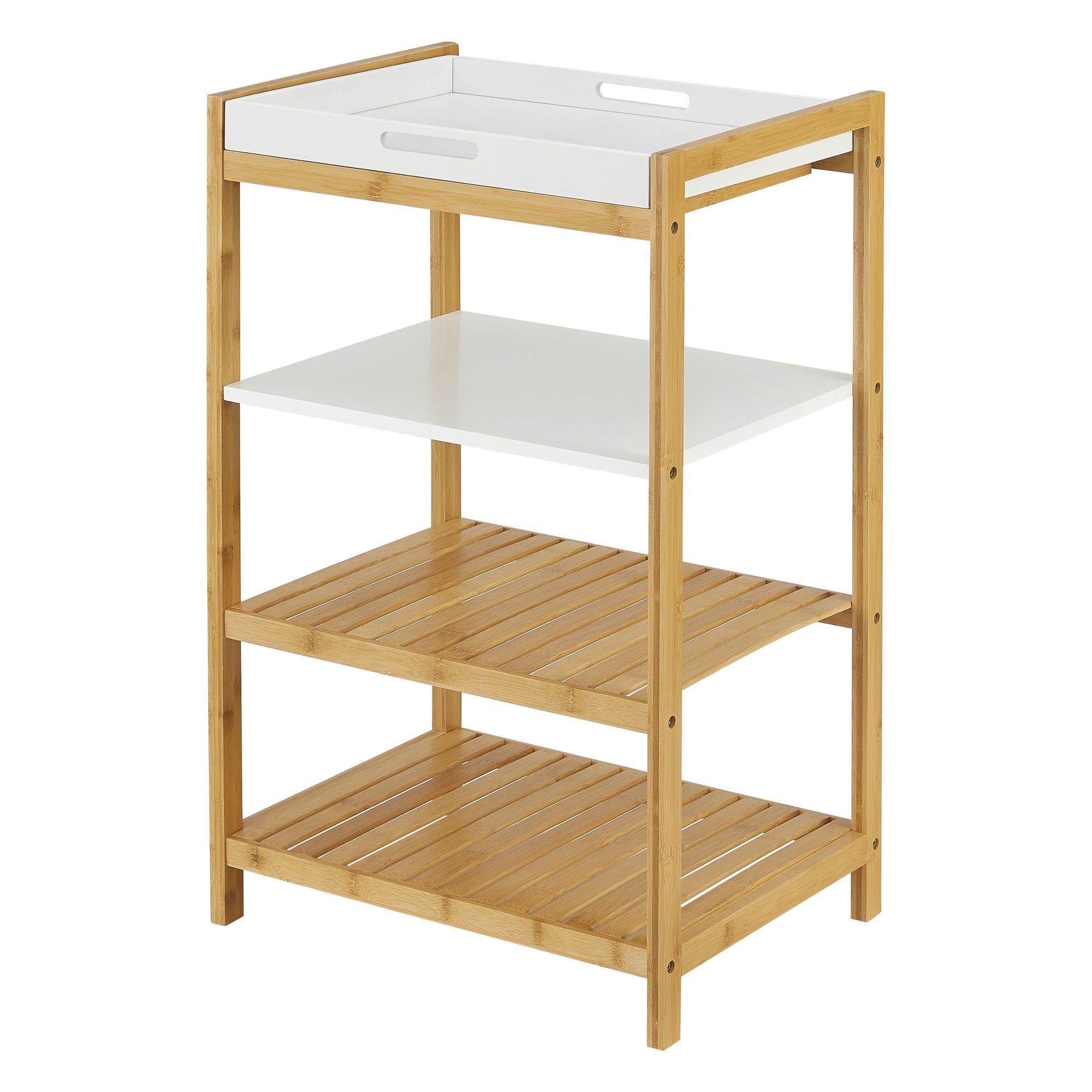 en.casa Standregal, »Kiuruvesi« Bambusregal 70x43x33cm mit Tablett 4 Ablagen Natur/Weiß