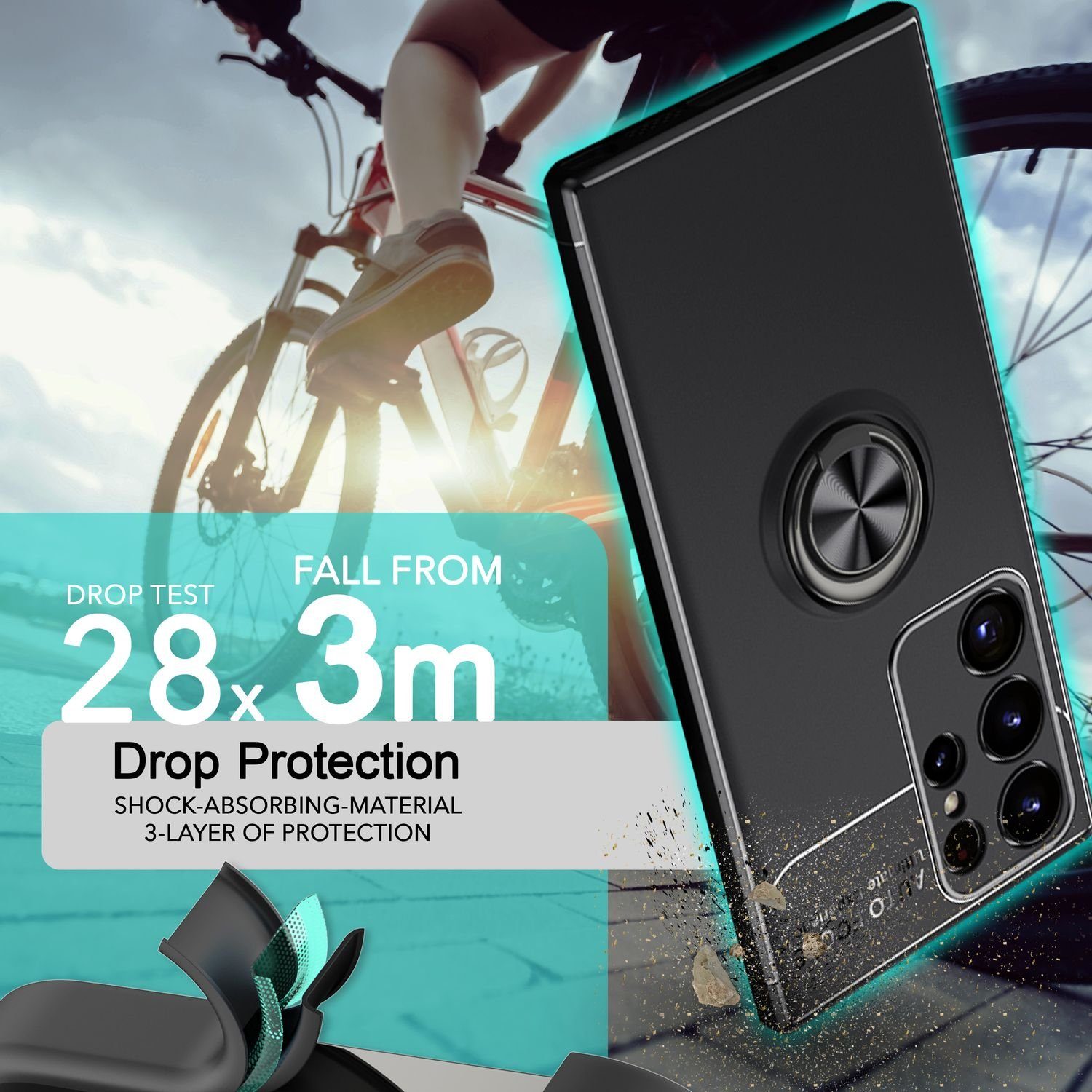 Nalia Smartphone-Hülle Samsung Galaxy S24 Ultra, Matte Silikon Hülle mit Ring / Drehbarer Fingerhalter / Standfunktion