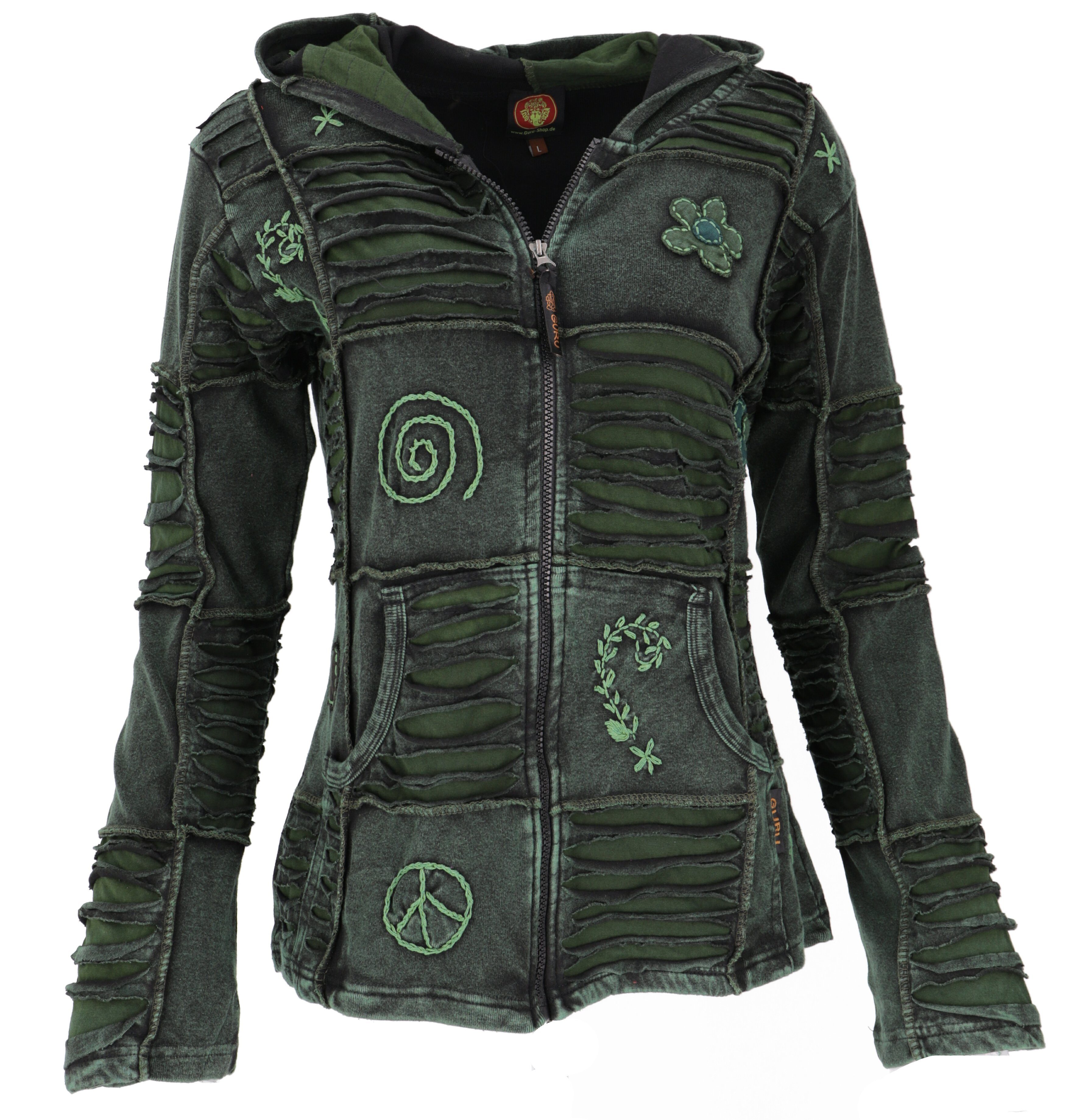 Guru-Shop Langjacke Goa Patchwork Jacke, Boho Kapuzenjacke -.. alternative Bekleidung