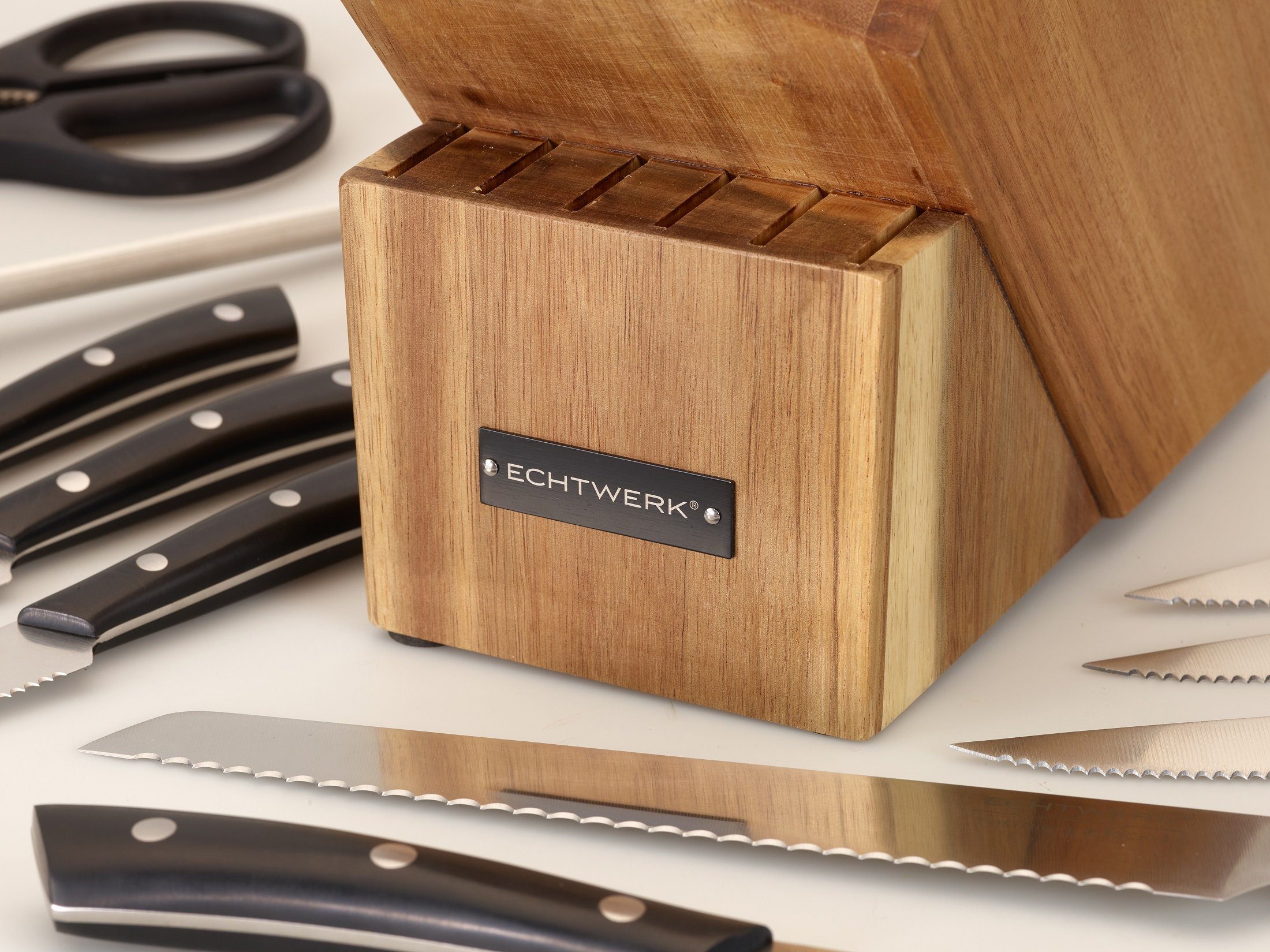 Echtwerk Keukenmessenset Van Hoogwaardig Staal, 6 Delige Messenset Met Houten Blok Pakkahout Keukenmessenset Speciaal Extreem Scherp Black Edition 753125818