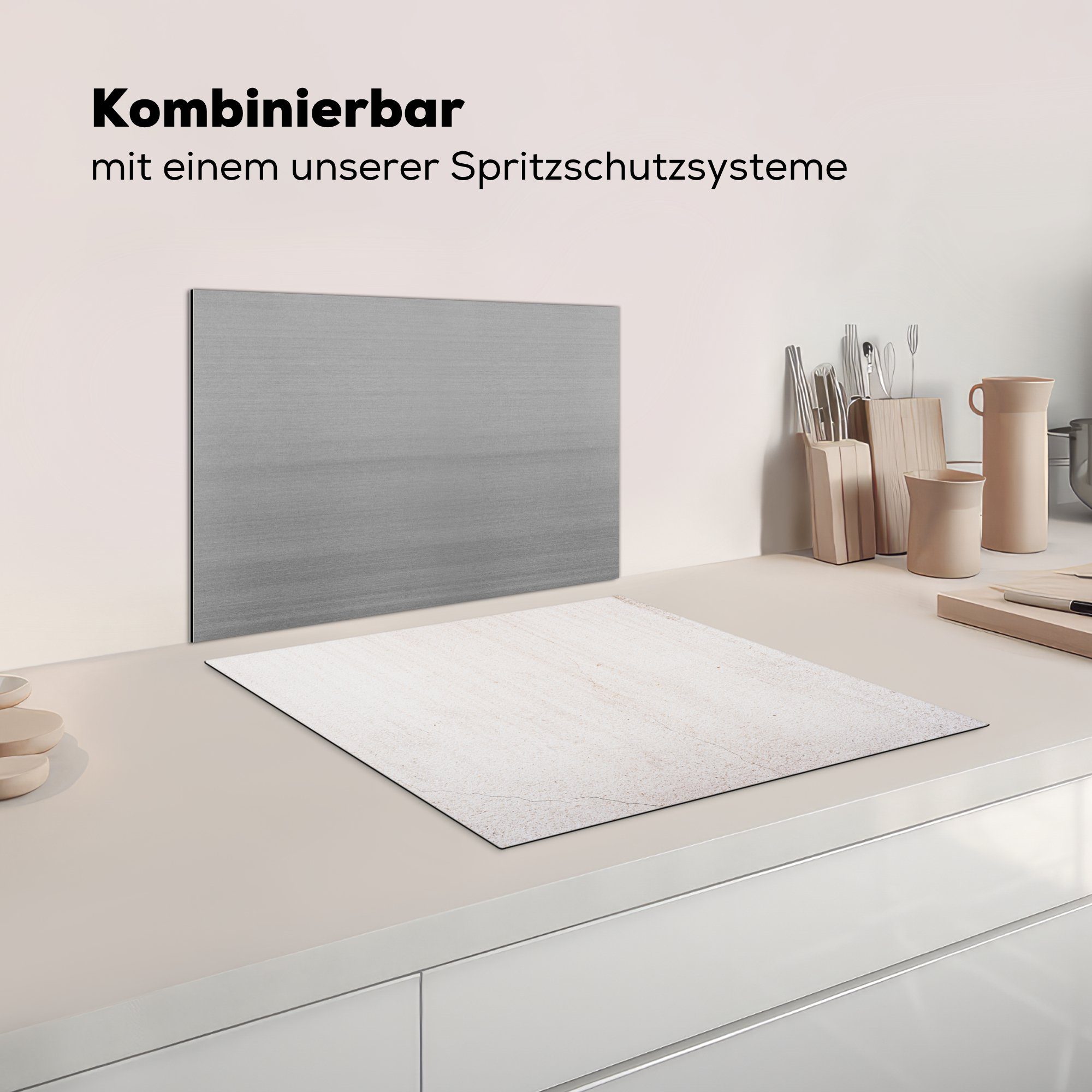 59x51 Wand Vinyl, cm, - Beton - tlg), (1 Induktionsschutz, Induktionskochfeld, MuchoWow Ceranfeldabdeckung Weiß, Herdblende-/Abdeckplatte