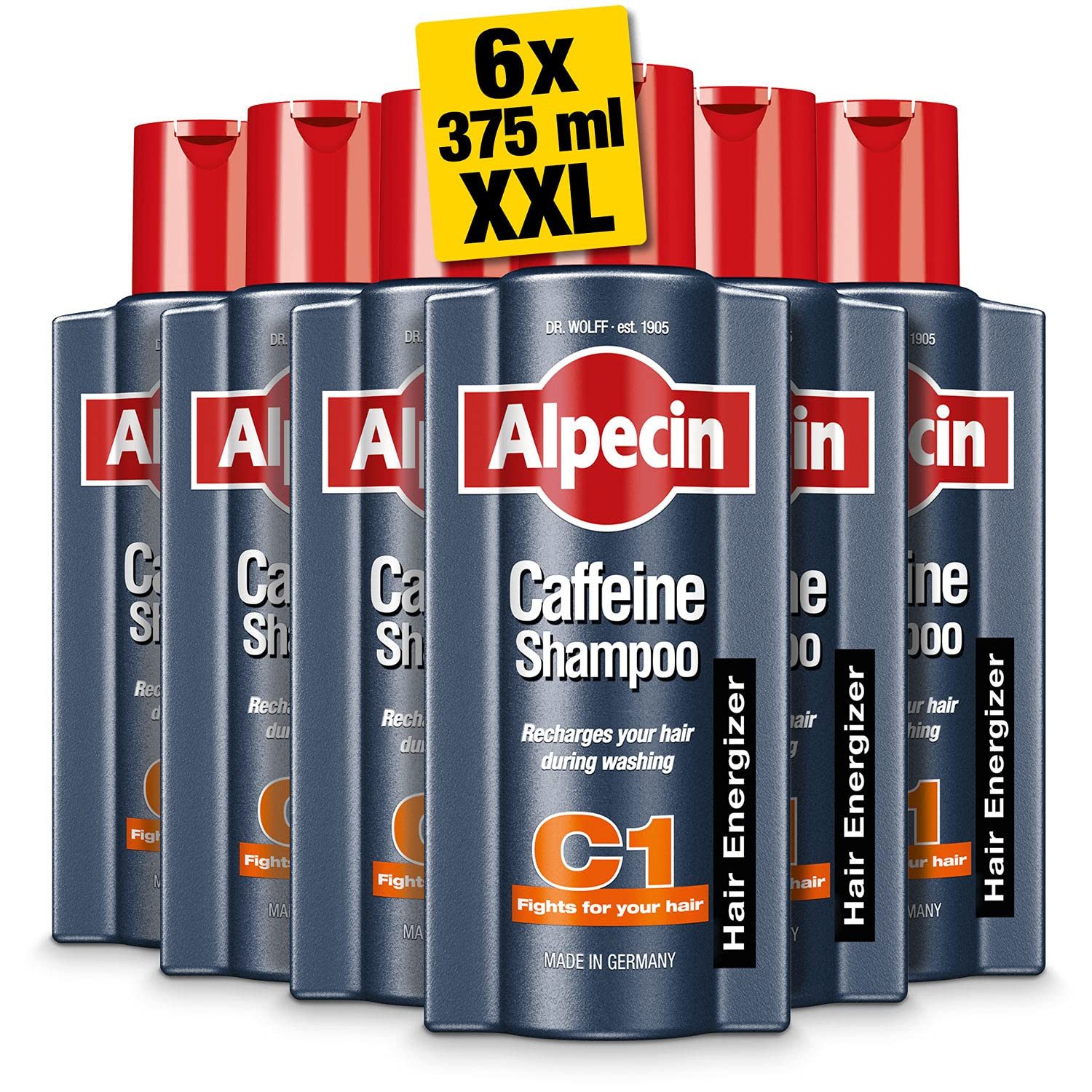 Alpecin Haarshampoo Coffein Shampoo C1 für die Haare, Haarwurzelstärkung 375ml, 6-tlg.