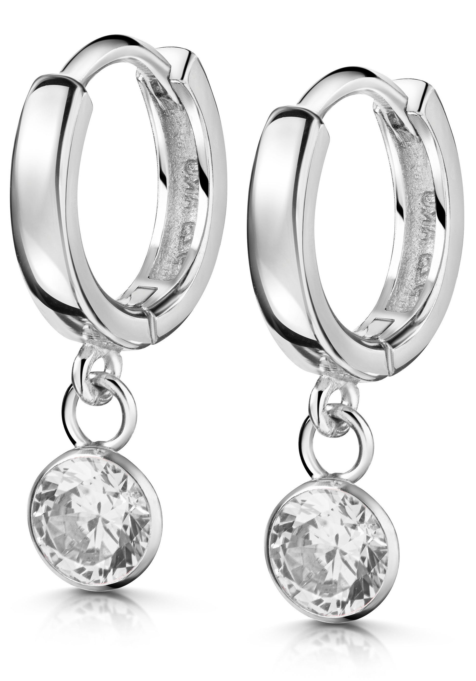 Firetti Paar Creolen Schmuck Geschenk Silber 925 Glitzer Ohrschmuck Geschenk, Made in Germany - mit Zirkonia (synth)