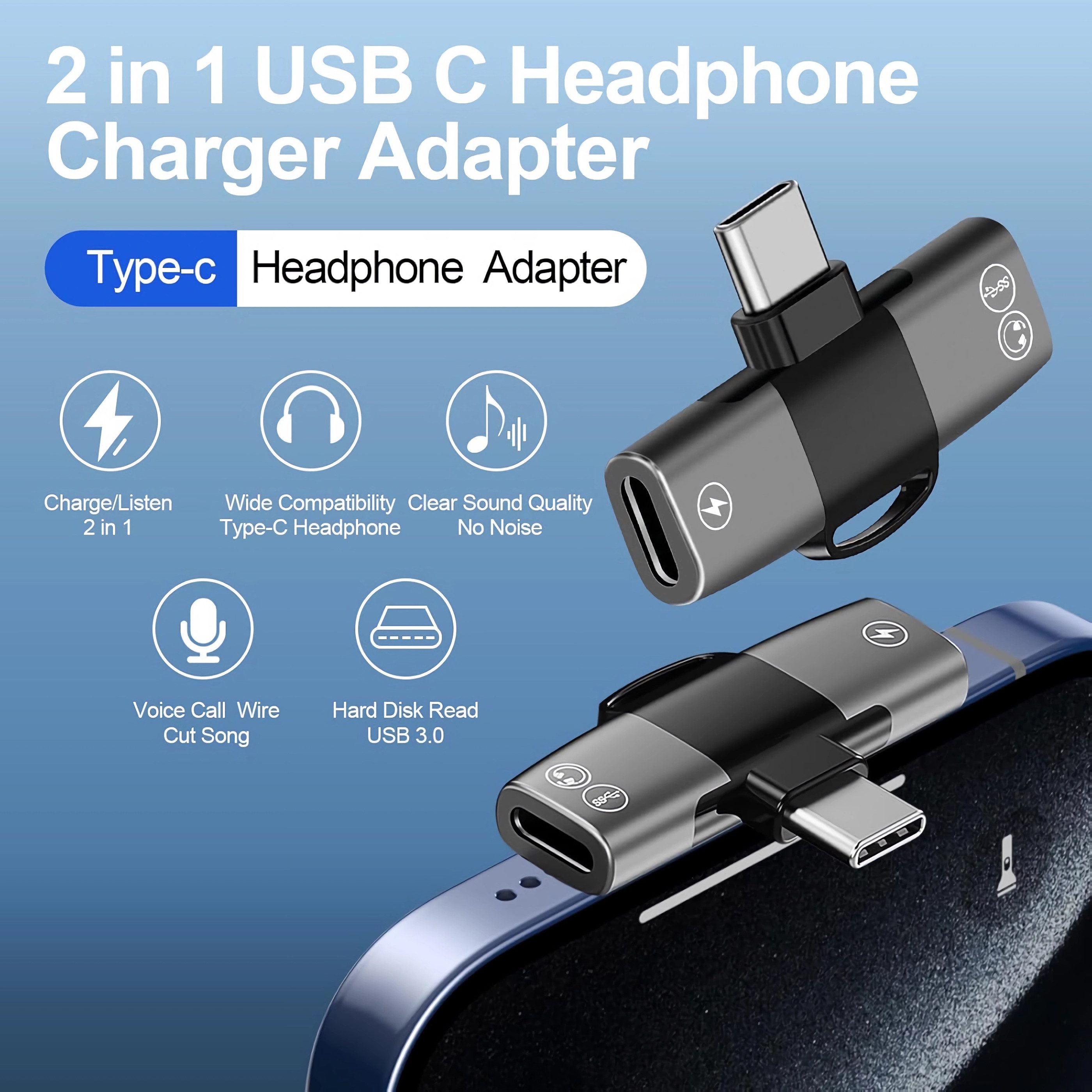 Bolwins A86 OTG Audio Jack Adapter 2x USB C - Typ-C, 2in1 Musik & Aufladen 15W Audio-Adapter USB-C zu USB-C, 0 cm, 2x USB C - Typ-C, 2in1 Musik & Aufladen 15W