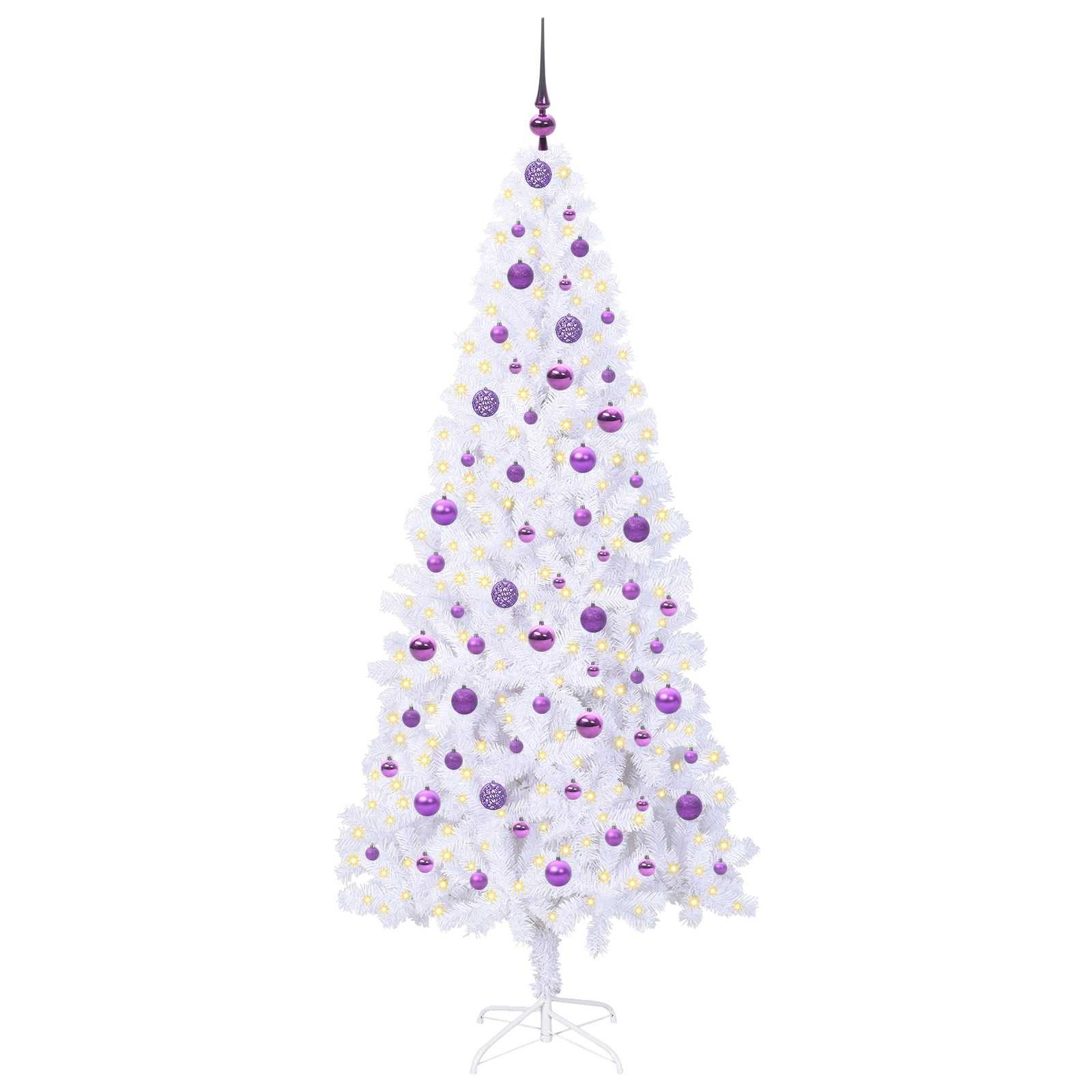 furnicato Künstlicher Weihnachtsbaum 210 cm Weiß mit LED-Lichterkette, Tannenbaum mit 8 Blinkmodi, USB-Stromversorgung und stabilem Ständer
