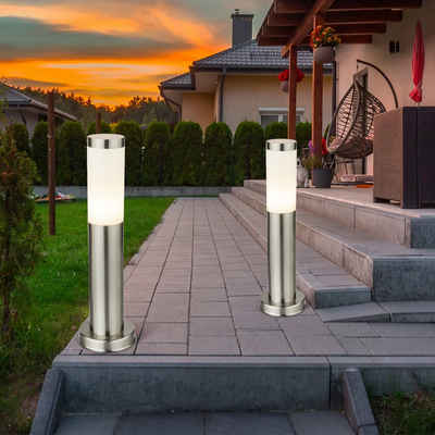 etc-shop Sockelleuchten, 2er-Set Außenbereich Steh Lampe IP44 Beleuchtung Garten Leuchte Edelstahl modern