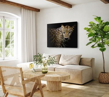 Sinus Art Leinwandbild 120x80cm Wandbild auf Leinwand Leopard Raubkatze Tierfotografie schwar, (1 St)