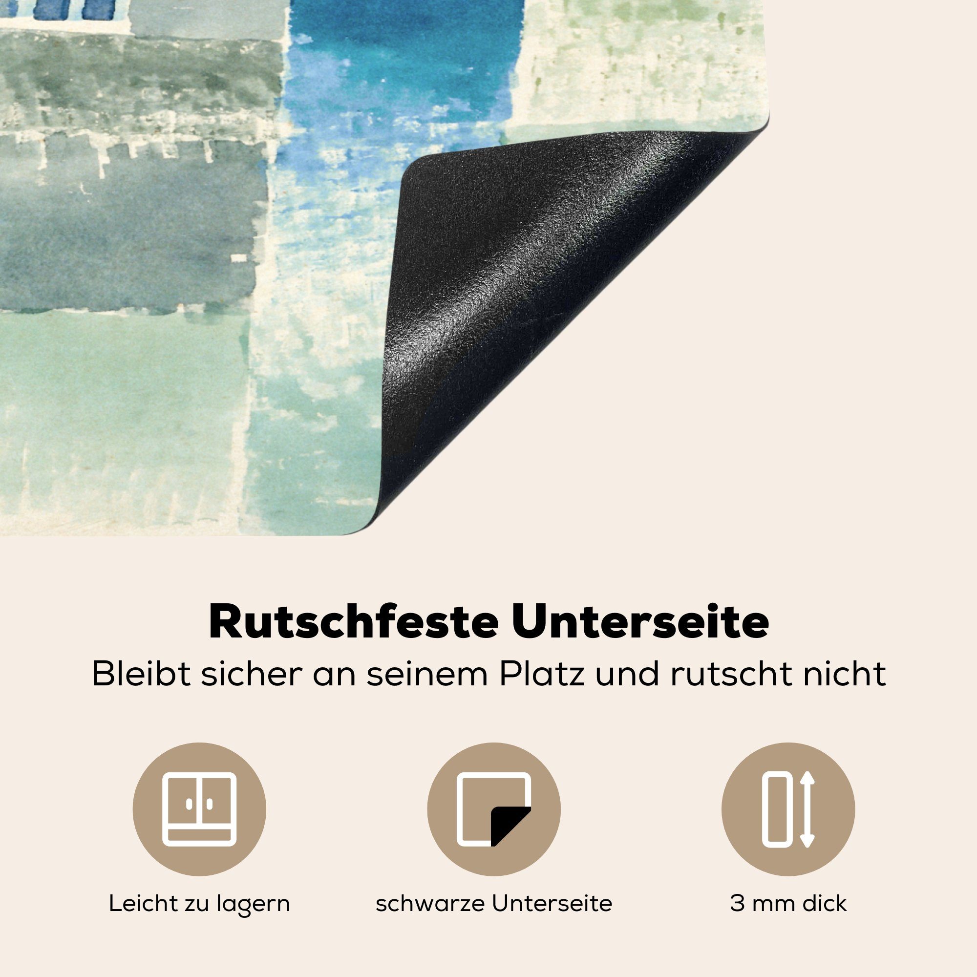 60x52 - (1 Mobile MuchoWow Alte - Arbeitsfläche Ceranfeldabdeckung Herdblende-/Abdeckplatte cm, tlg), Klee Blau, Paul nutzbar, Vinyl, Kunst Meister -