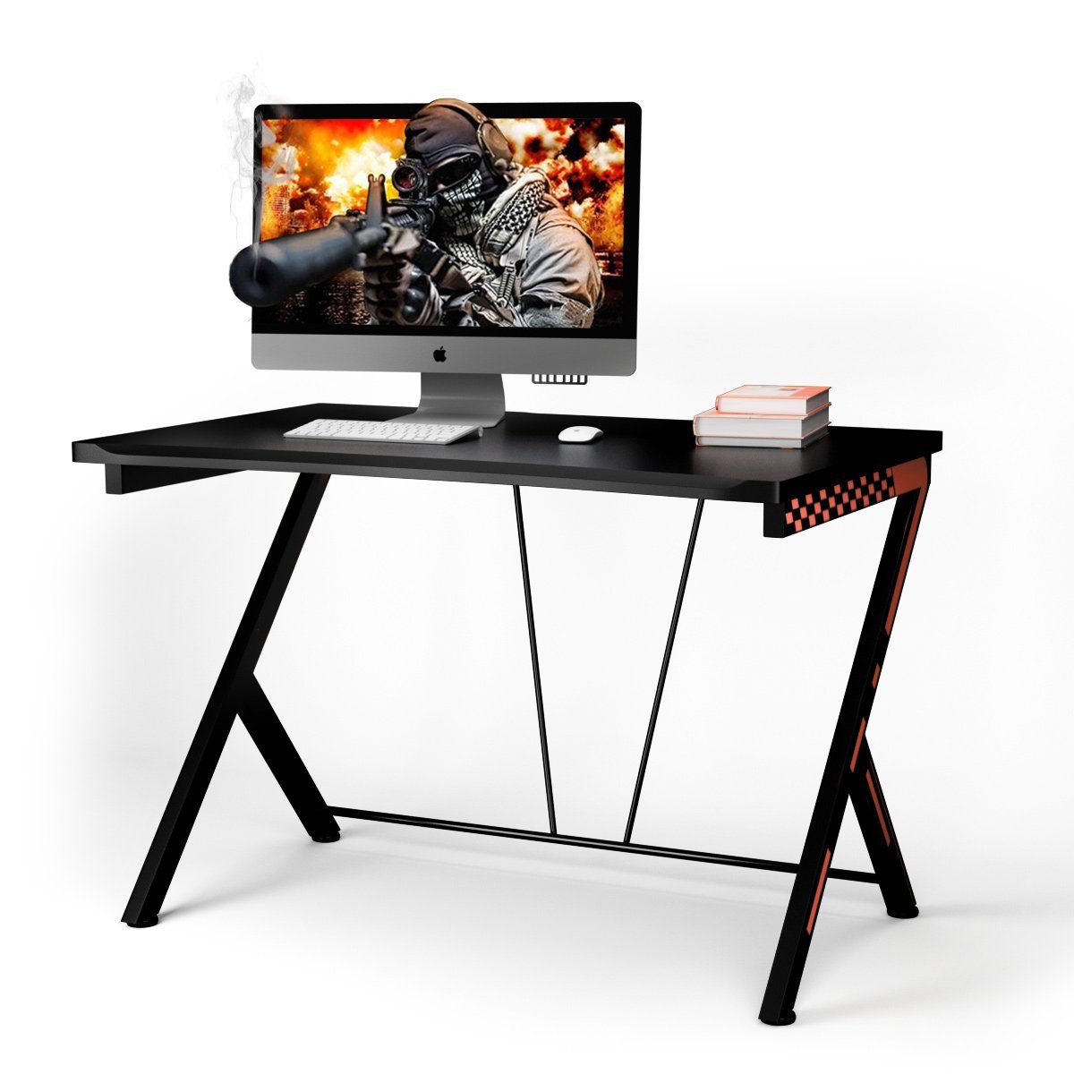 mit 77 x x cm Metallrahmen, R-förmig, 75 116 COSTWAY Gamingtisch,